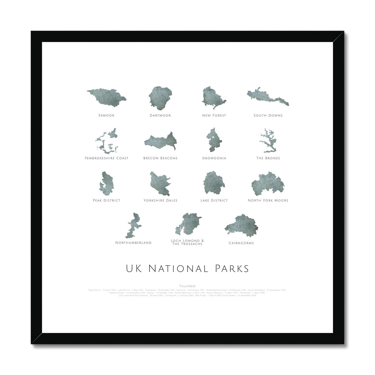 UK National Parks (square) - Framed & Mounted Map