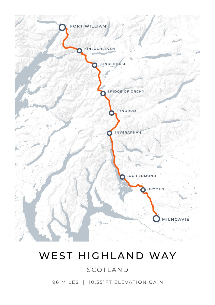 Contour route map of The West Highland Way