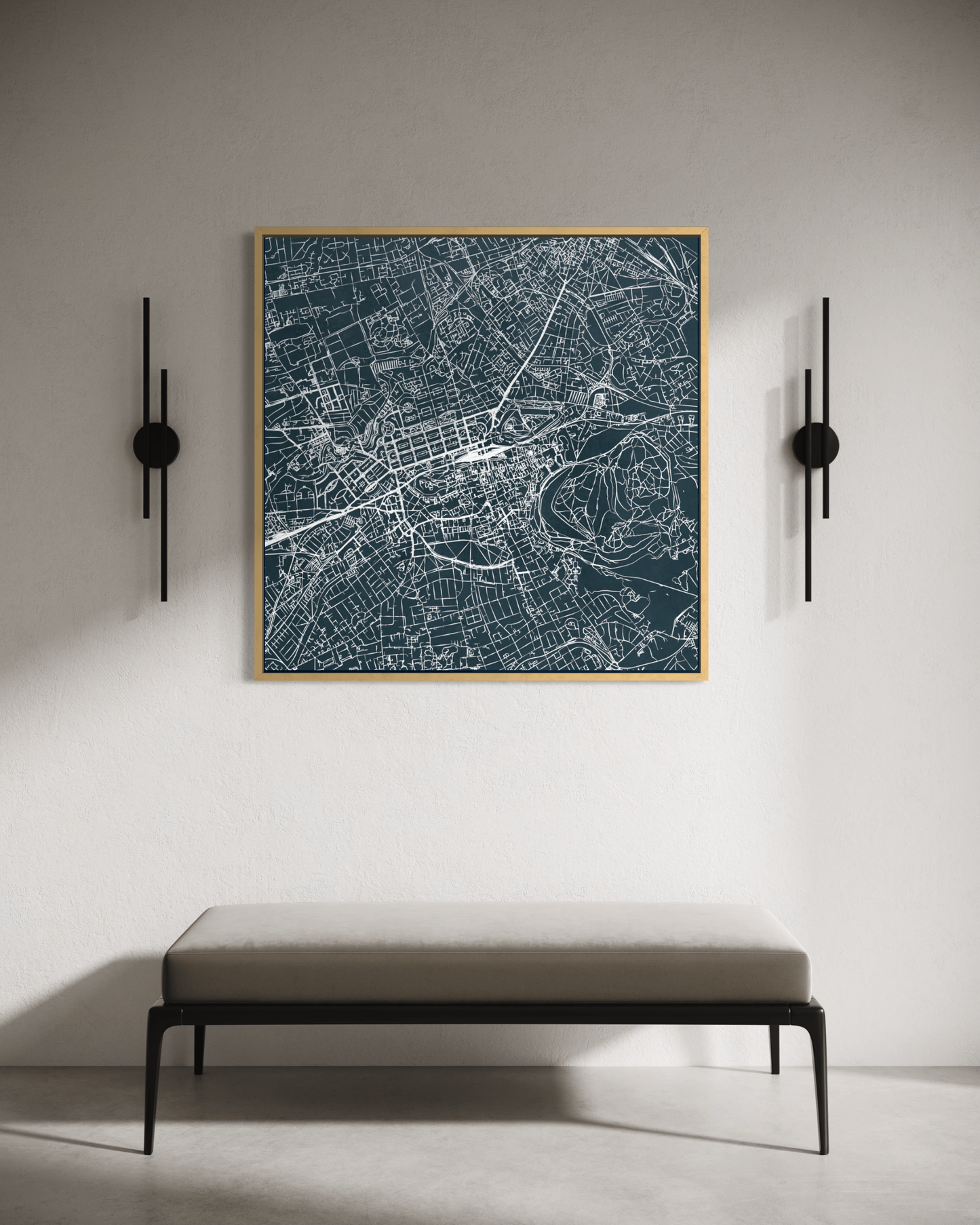 Minimalist Street Map of Edinburgh - Framed Canvas