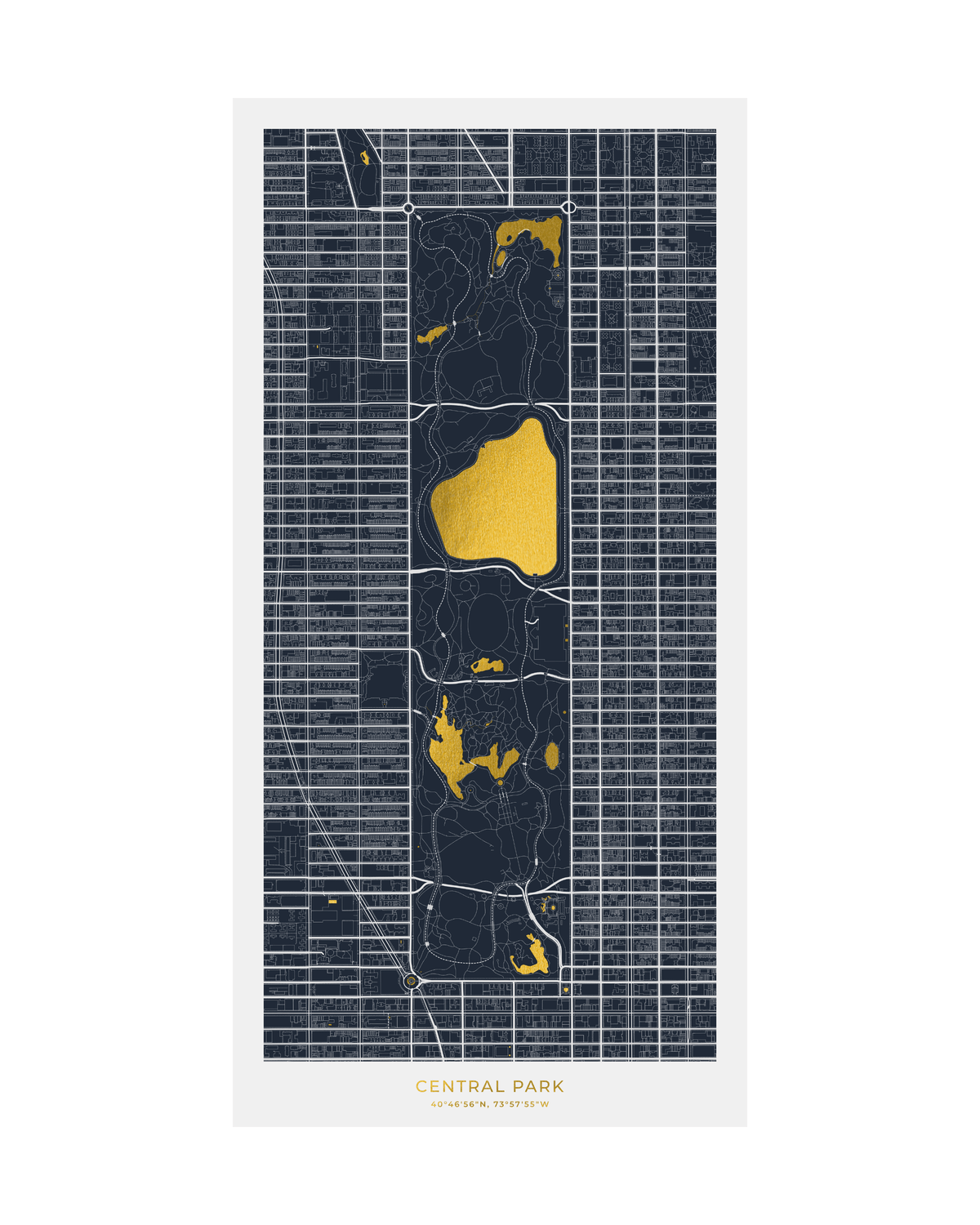 Map of Central Park - Gold Foil Fine Art Print