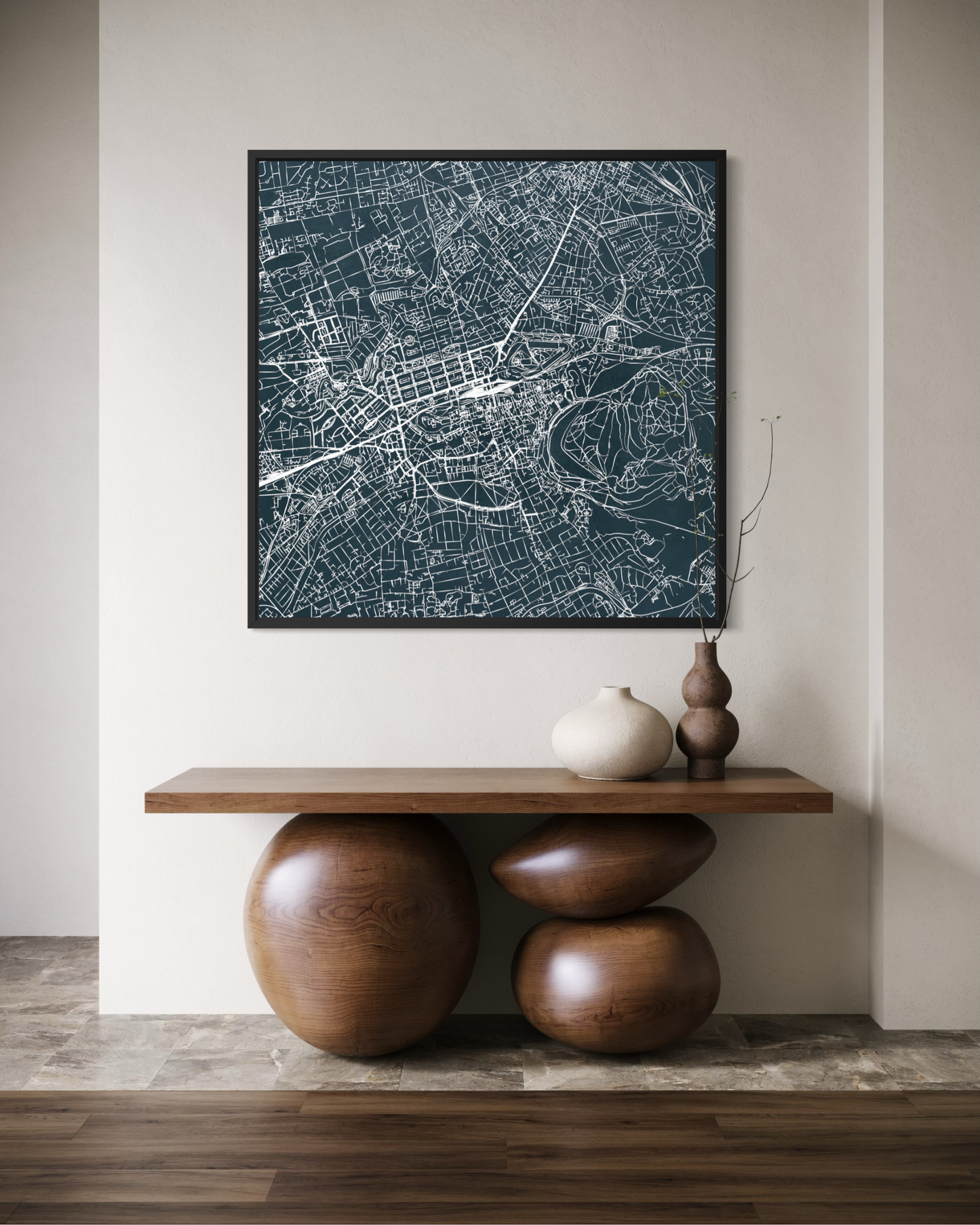 Minimalist Street Map of Edinburgh - Framed Canvas