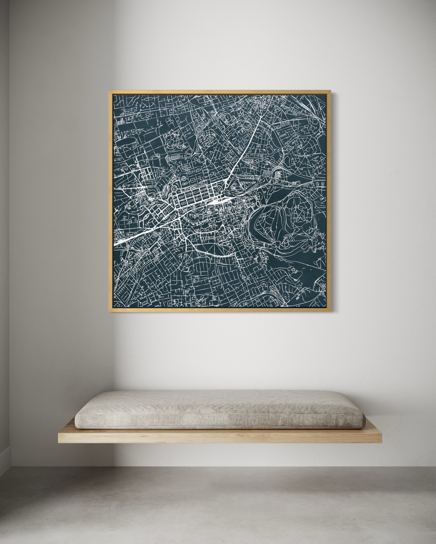 Minimalist Street Map of Edinburgh - Framed Canvas