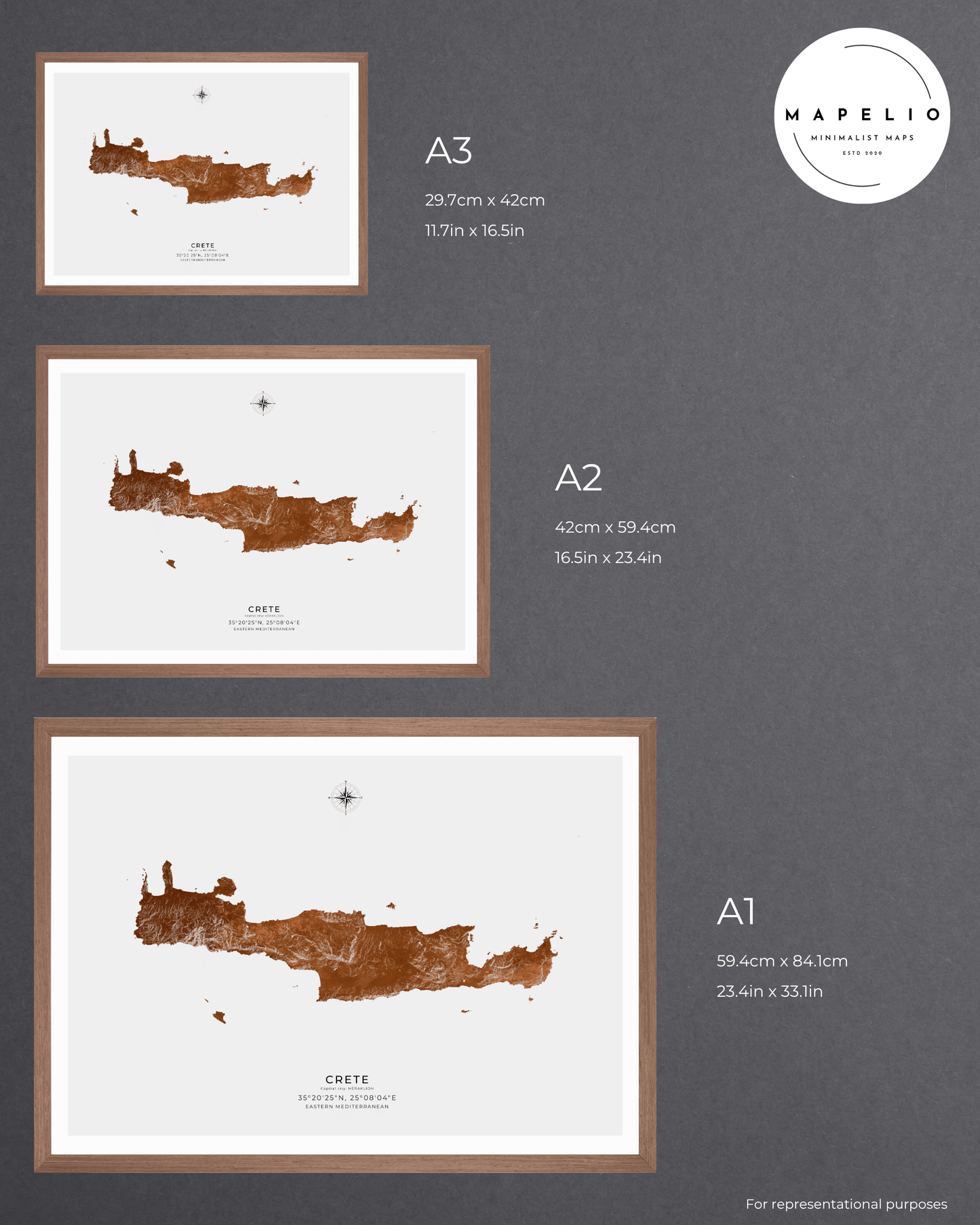 Crete - Fine Art Map - Bronze