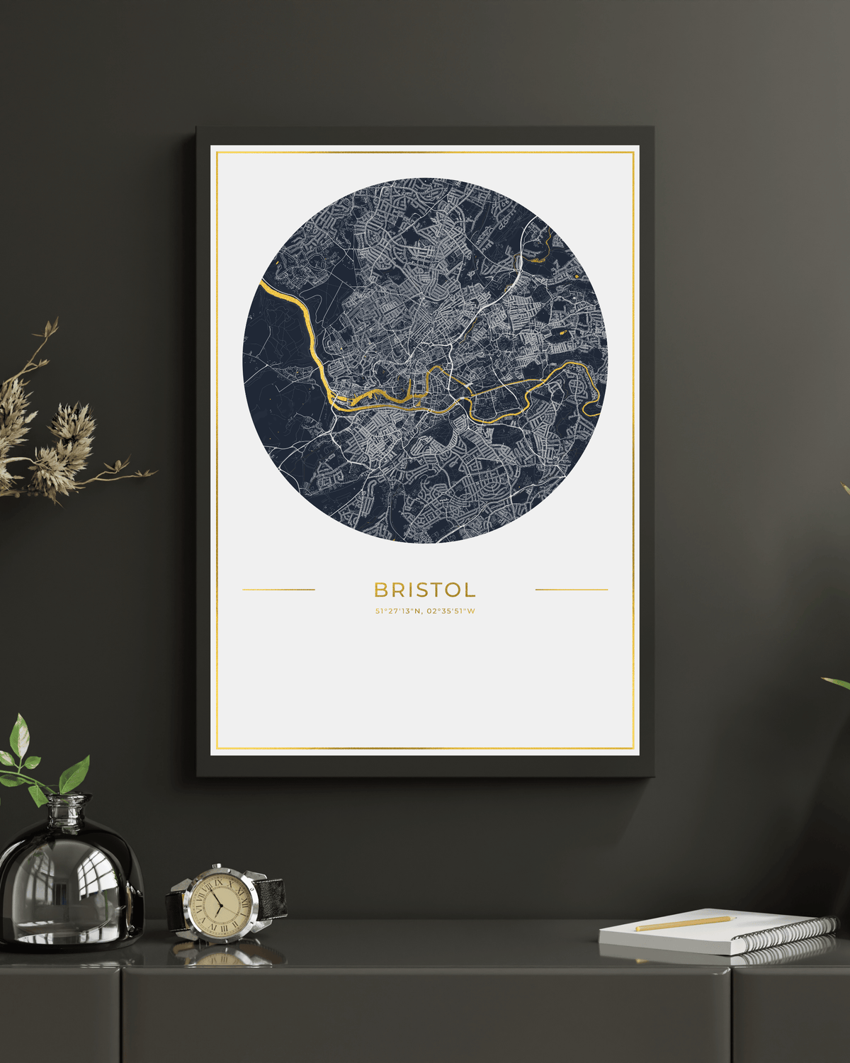 Bristol - Gold Fine Art Map Print