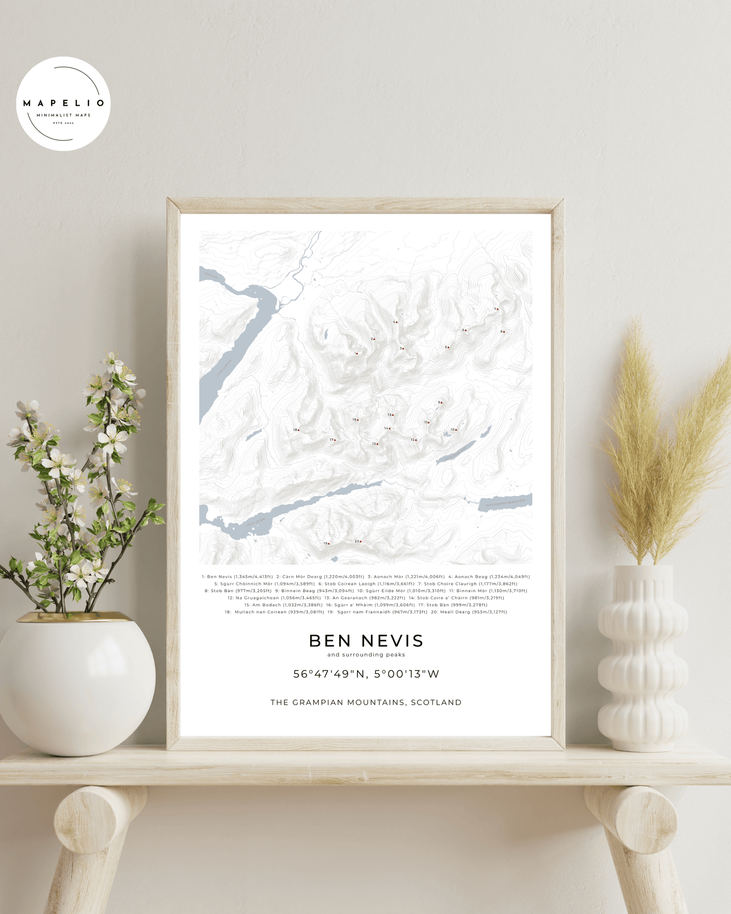 Ben Nevis & Surrounding peaks - Contour Map Print