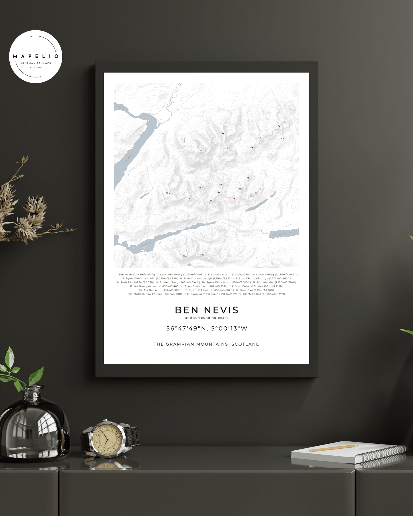 Ben Nevis & Surrounding peaks - Contour Map Print