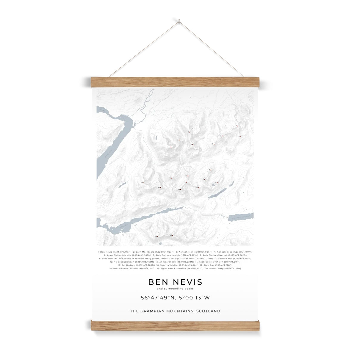 Ben Nevis & Surrounding peaks - Contour Map Print