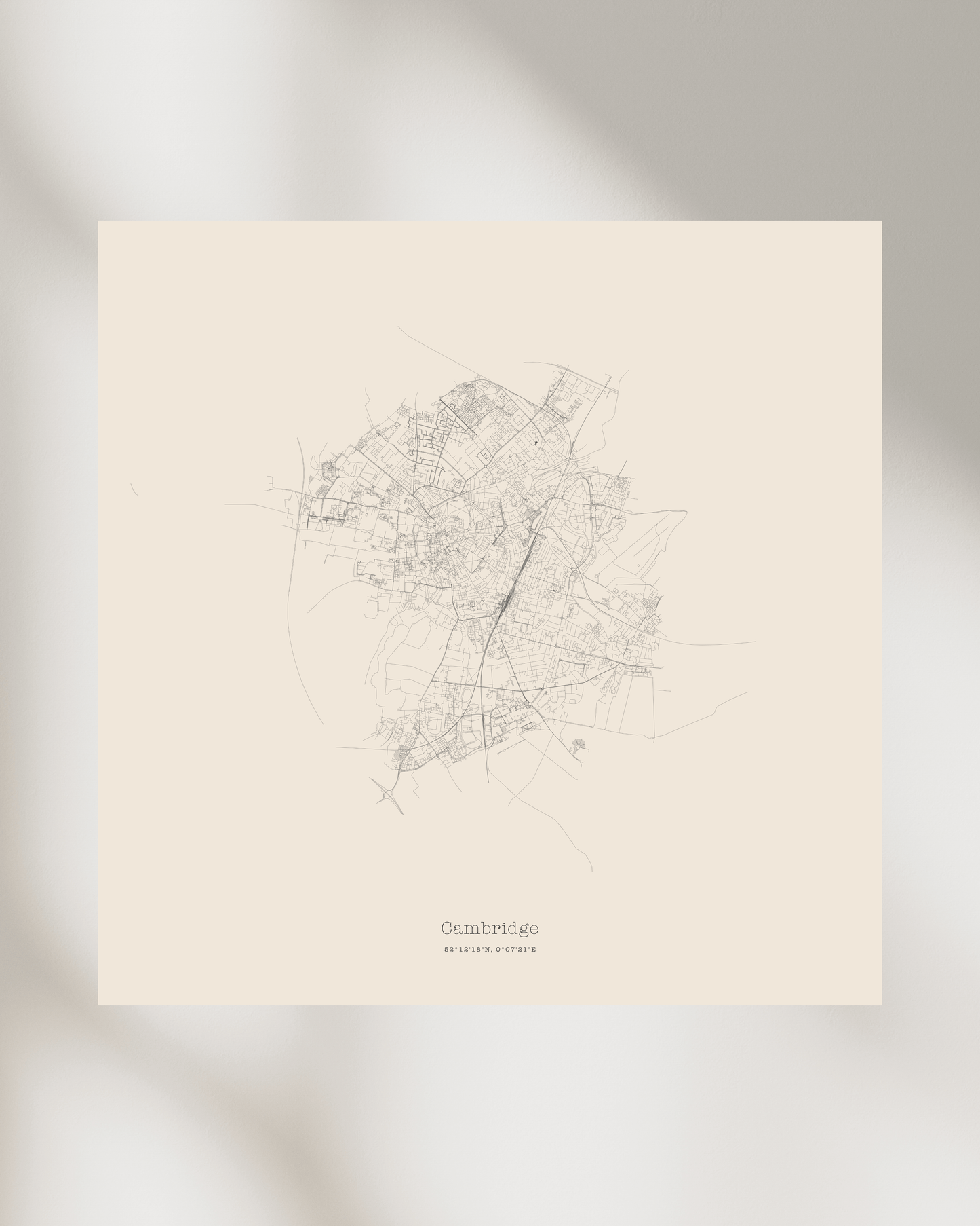 Cambridge - City Map - Minimalist Fine Art Print - Taupe