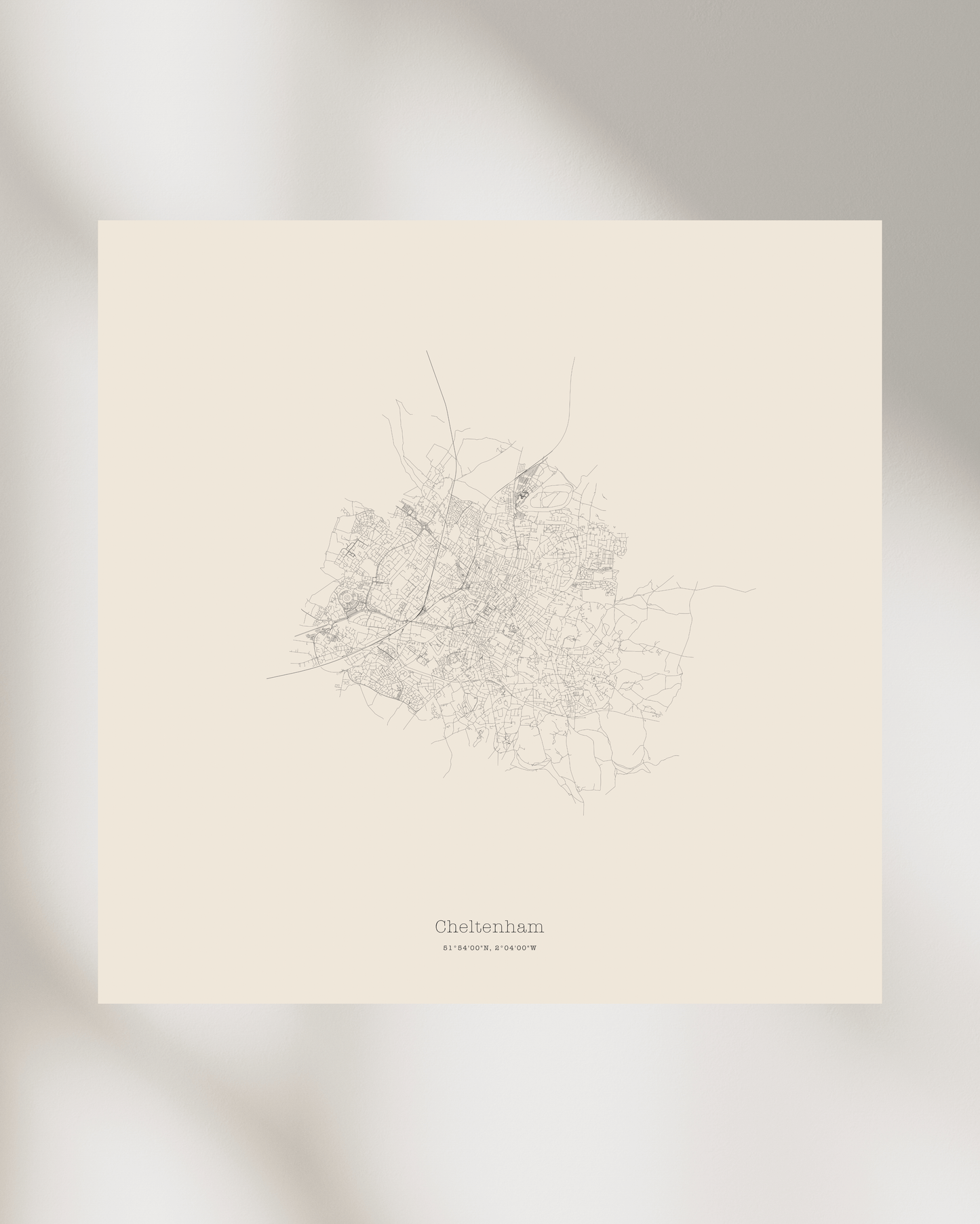 Cheltenham - Minimalist City Map - Fine Art Print - Taupe