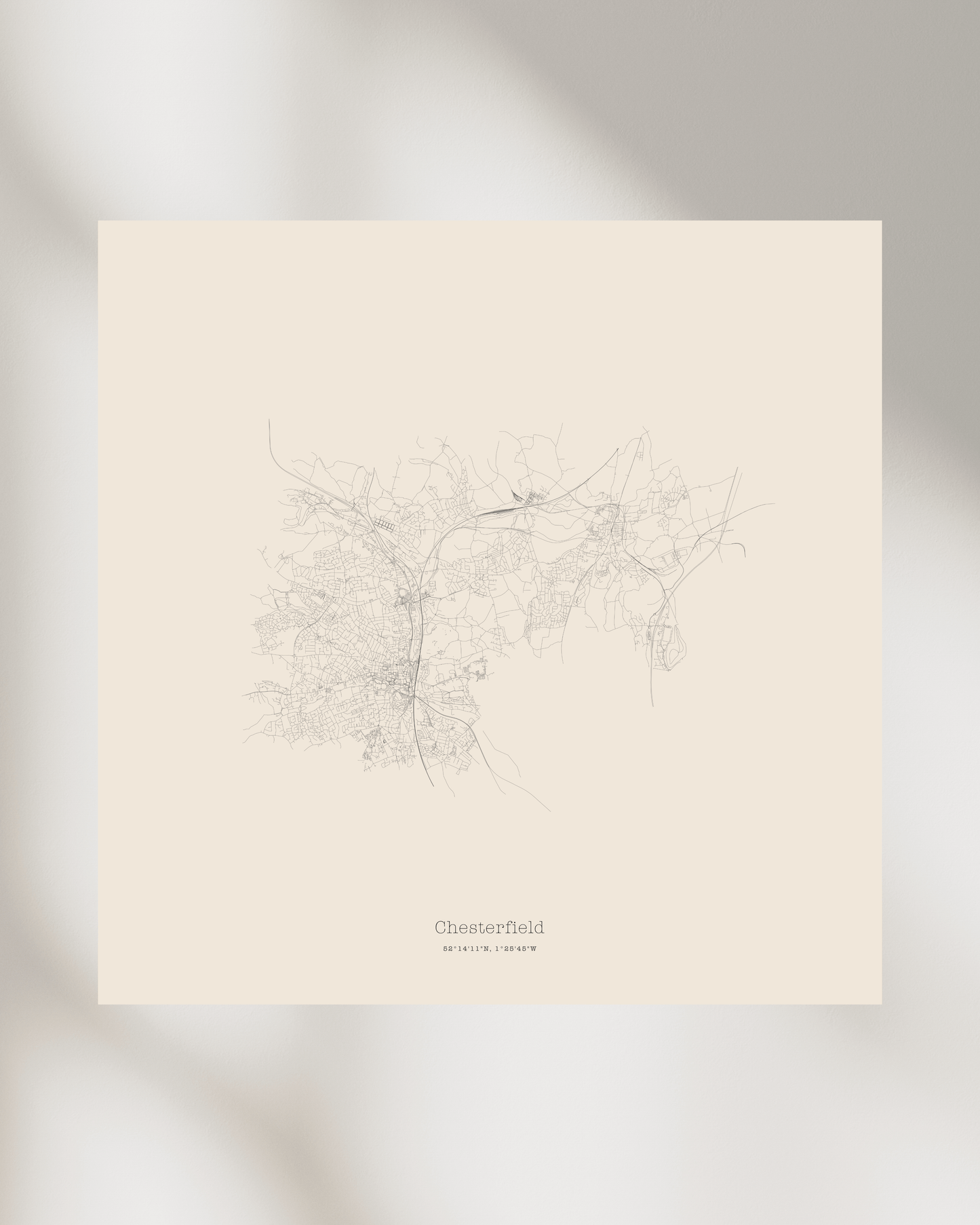 Chesterfield - Minimalist City Map - Fine Art Print - Taupe