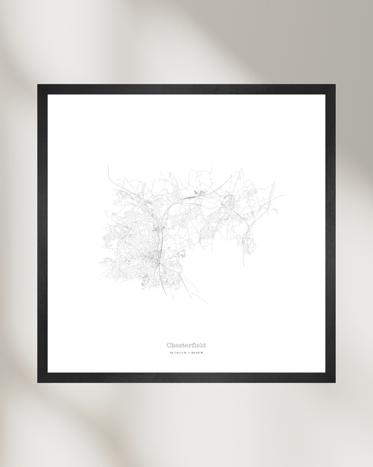 Chesterfield - Minimalist City Map - Fine Art Print - White