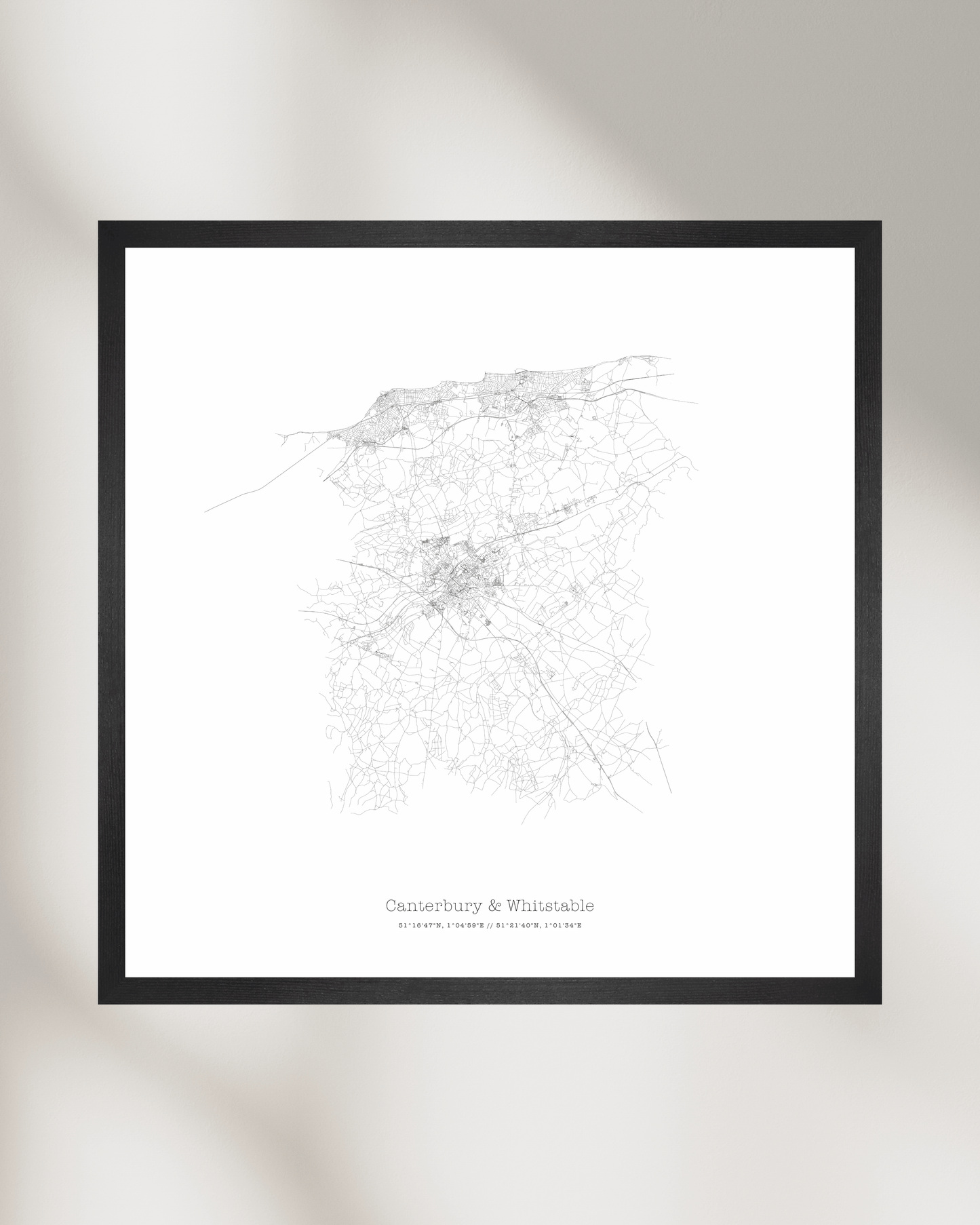 Canterbury & Whitstable - City Map - Minimalist Fine Art Print - White