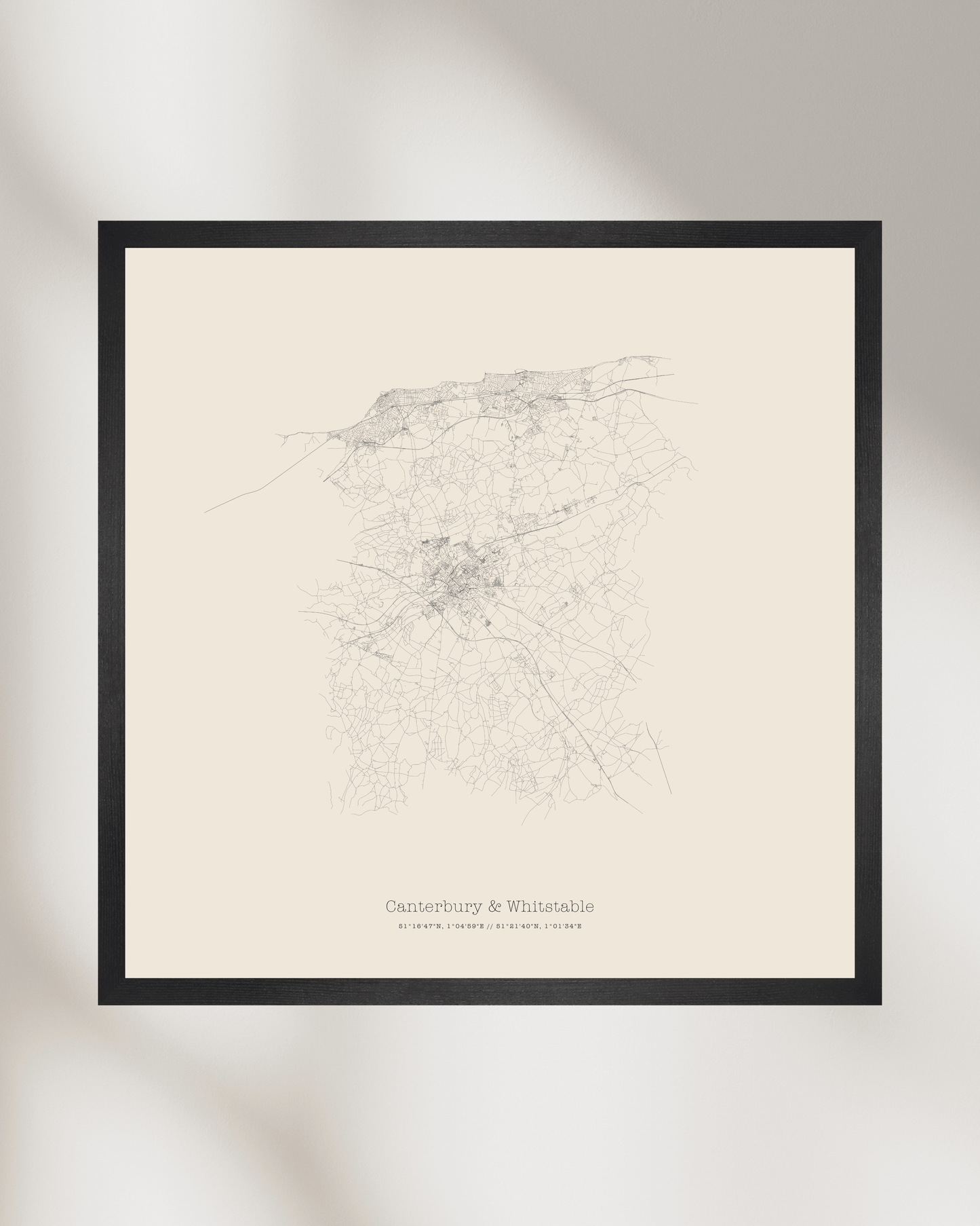 Canterbury & Whitstable - City Map - Minimalist Fine Art Print - Taupe