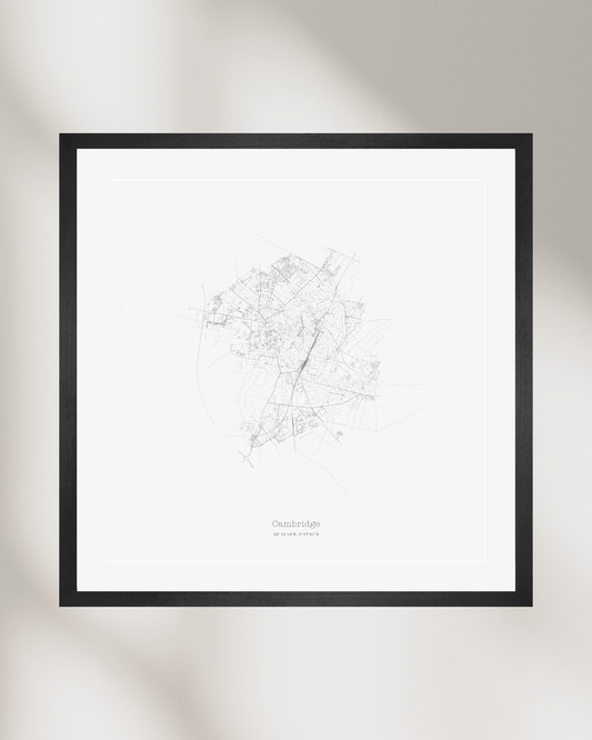 Cambridge - City Map - Minimalist Fine Art Print - White