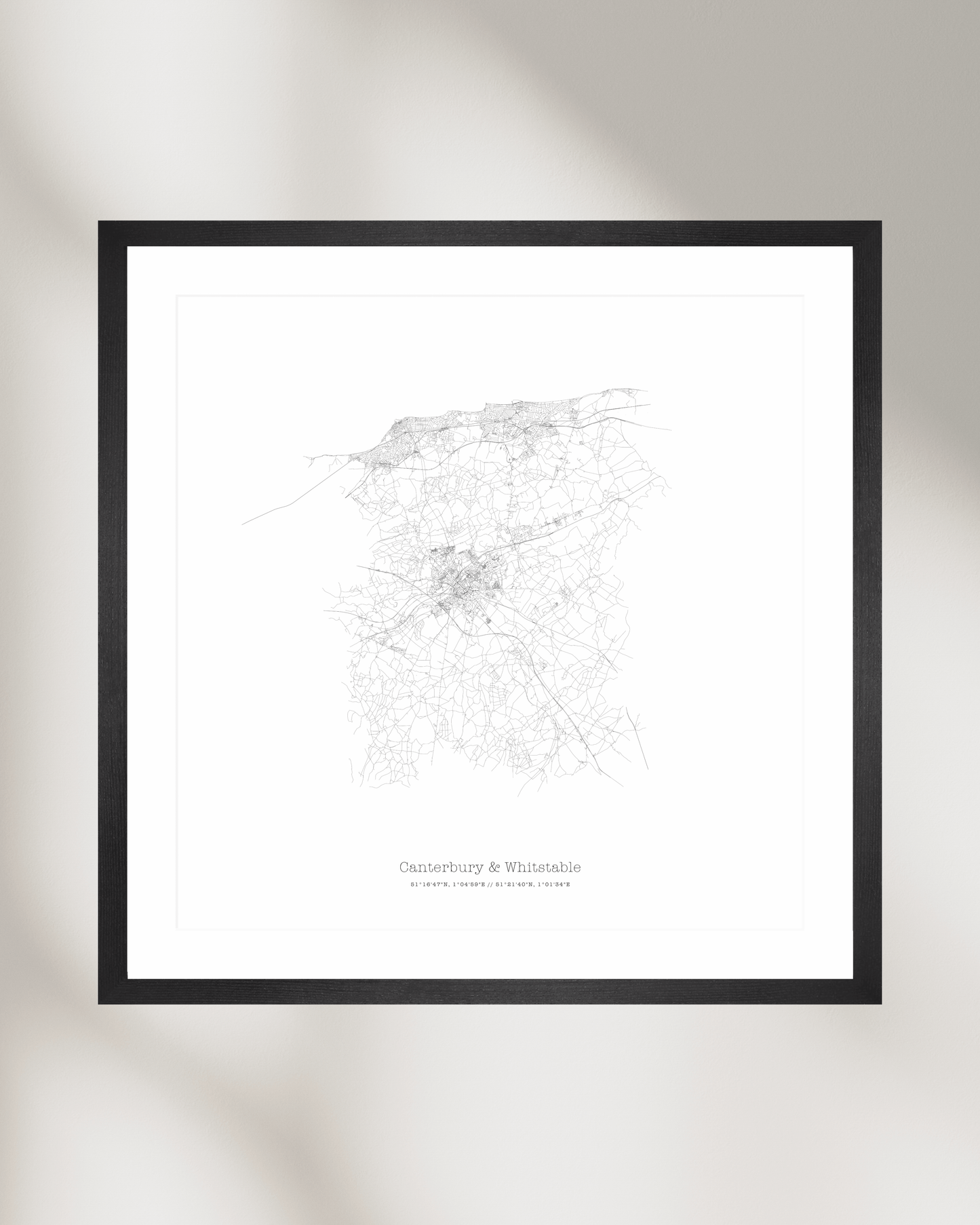 Canterbury & Whitstable - City Map - Minimalist Fine Art Print - White