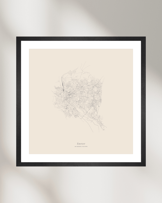 Exeter - Minimalist City Map - Fine Art Print - Taupe
