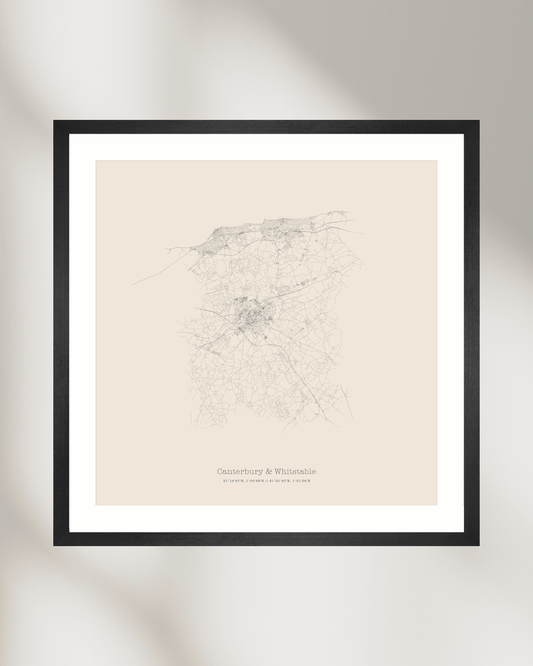 Canterbury & Whitstable - City Map - Minimalist Fine Art Print - Taupe