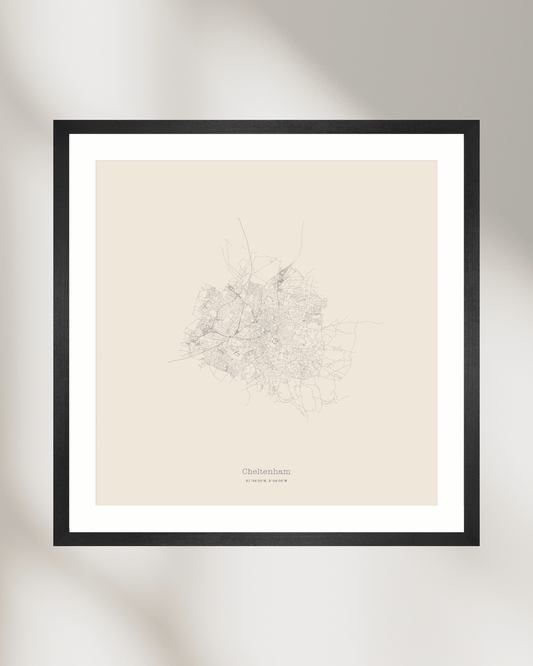 Cheltenham - Minimalist City Map - Fine Art Print - Taupe