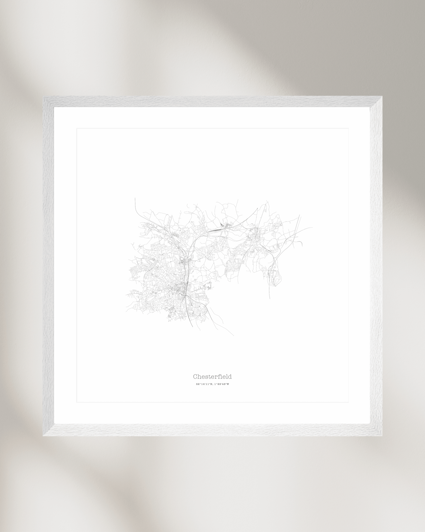 Chesterfield - Minimalist City Map - Fine Art Print - White