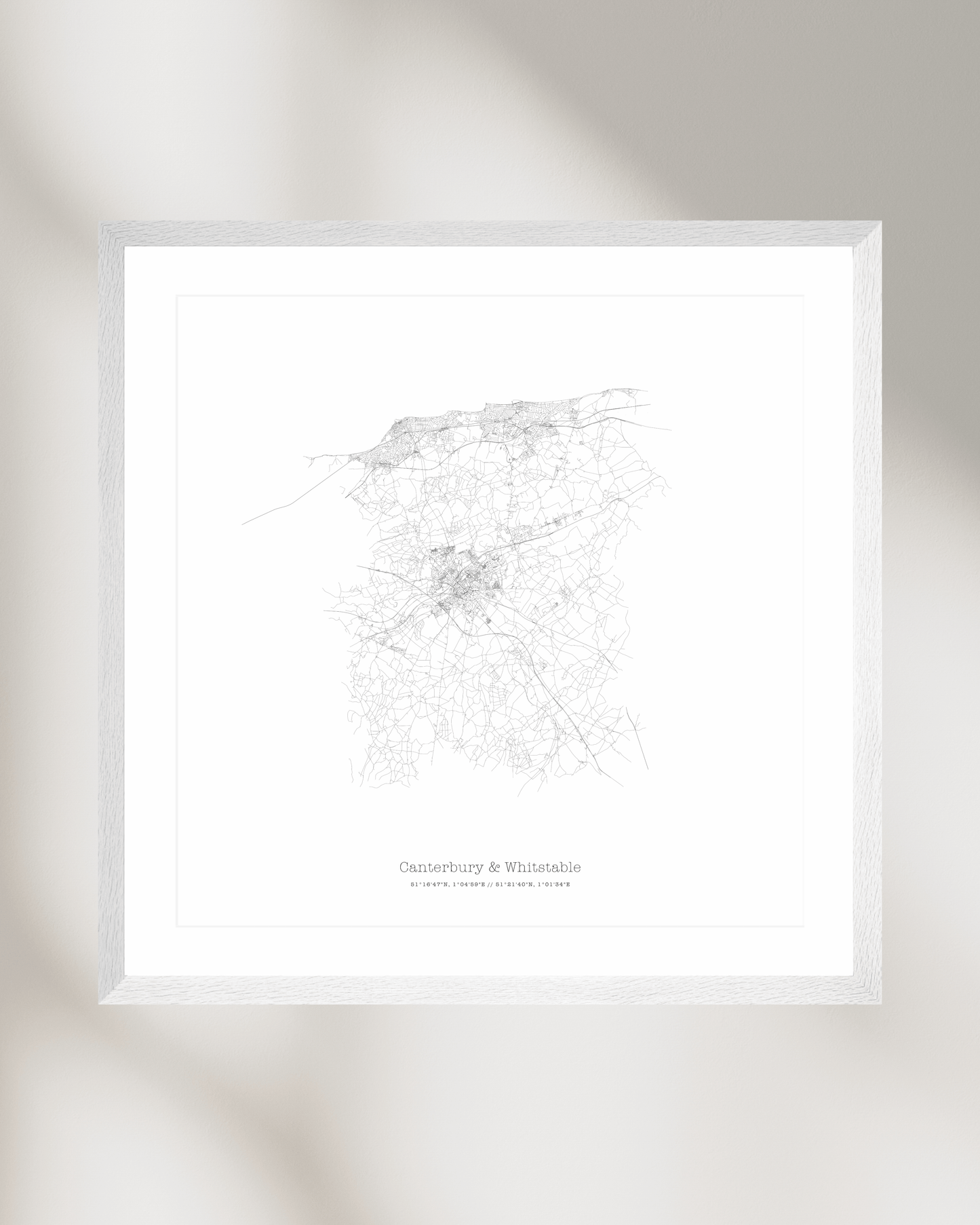 Canterbury & Whitstable - City Map - Minimalist Fine Art Print - White