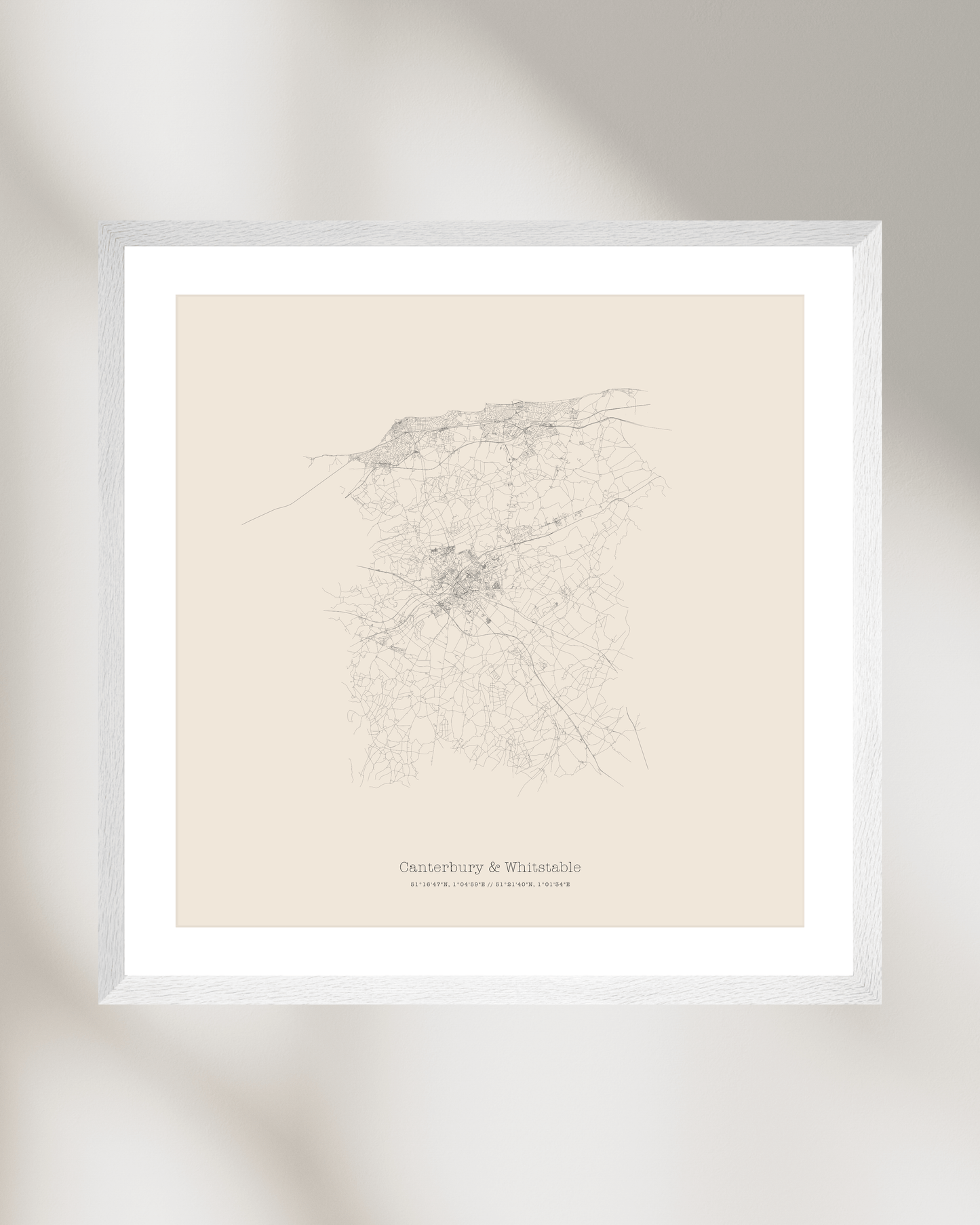 Canterbury & Whitstable - City Map - Minimalist Fine Art Print - Taupe