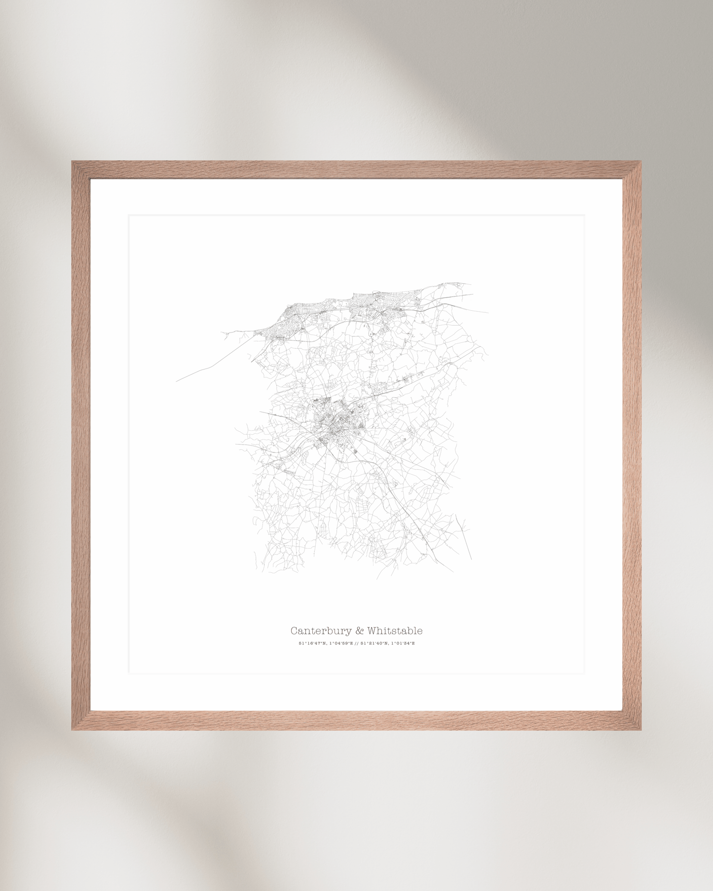 Canterbury & Whitstable - City Map - Minimalist Fine Art Print - White