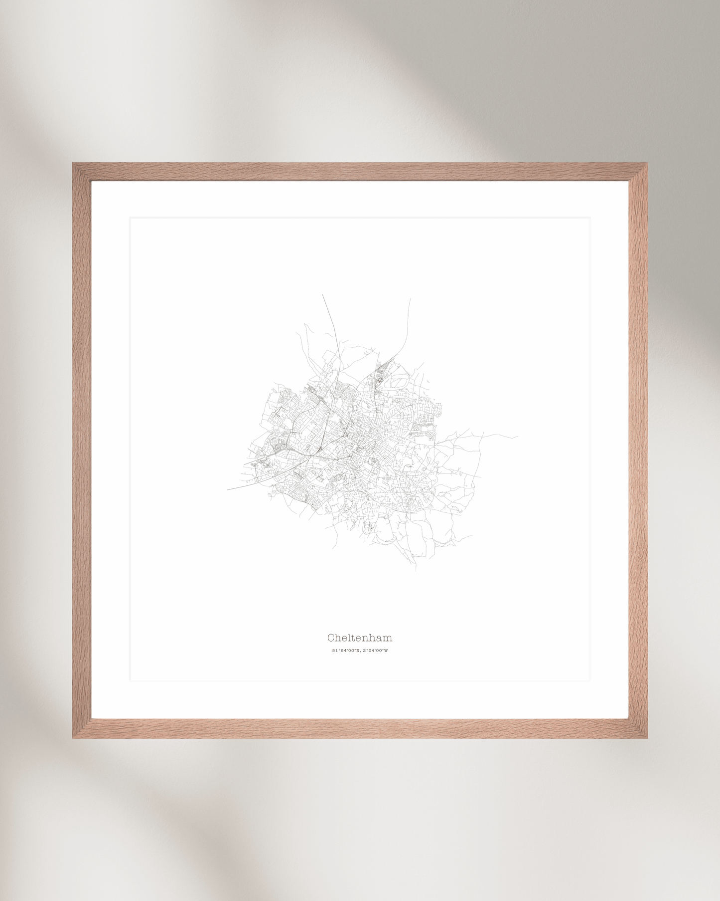 Cheltenham - Minimalist City Map - Fine Art Print - White