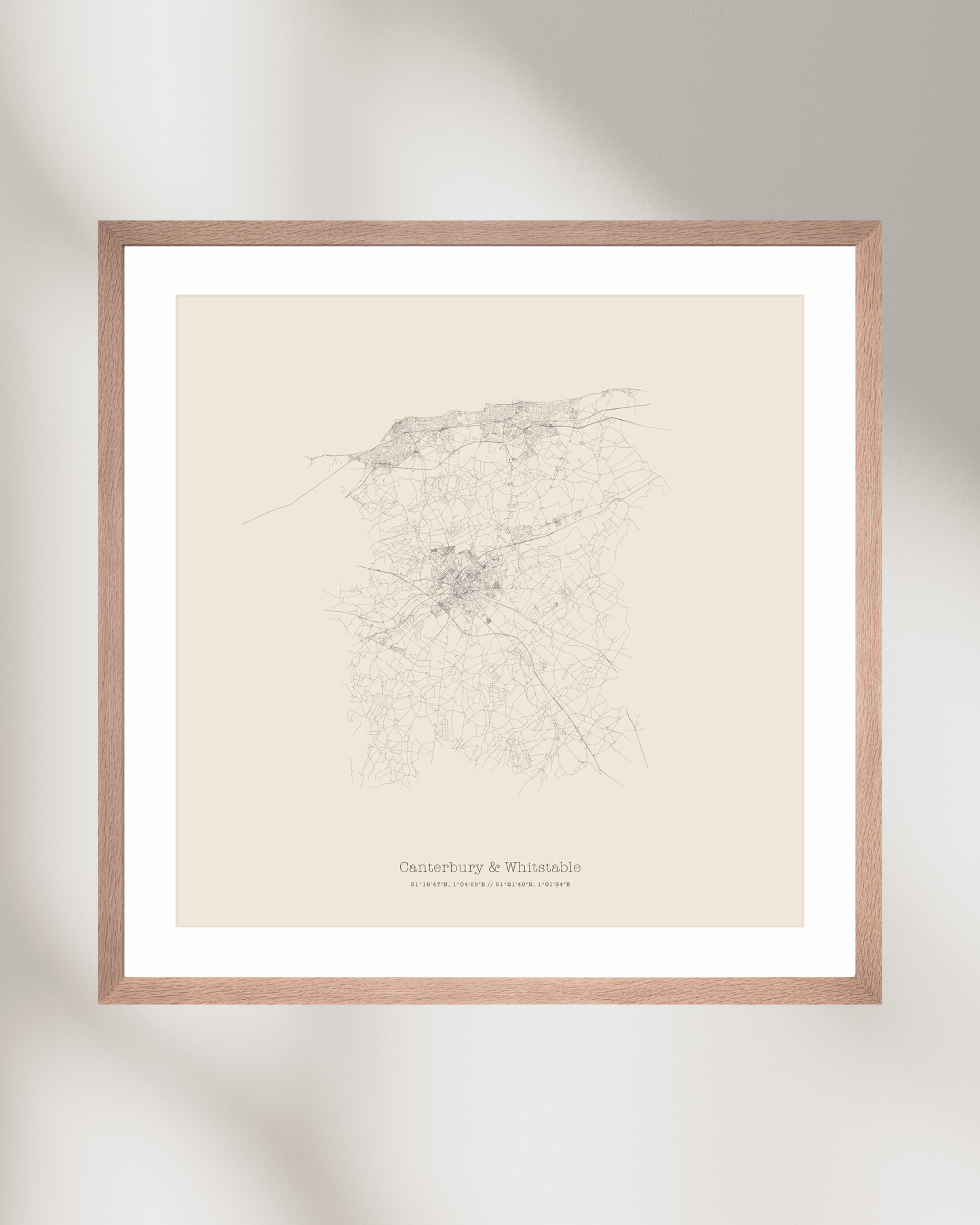 Canterbury & Whitstable - City Map - Minimalist Fine Art Print - Taupe