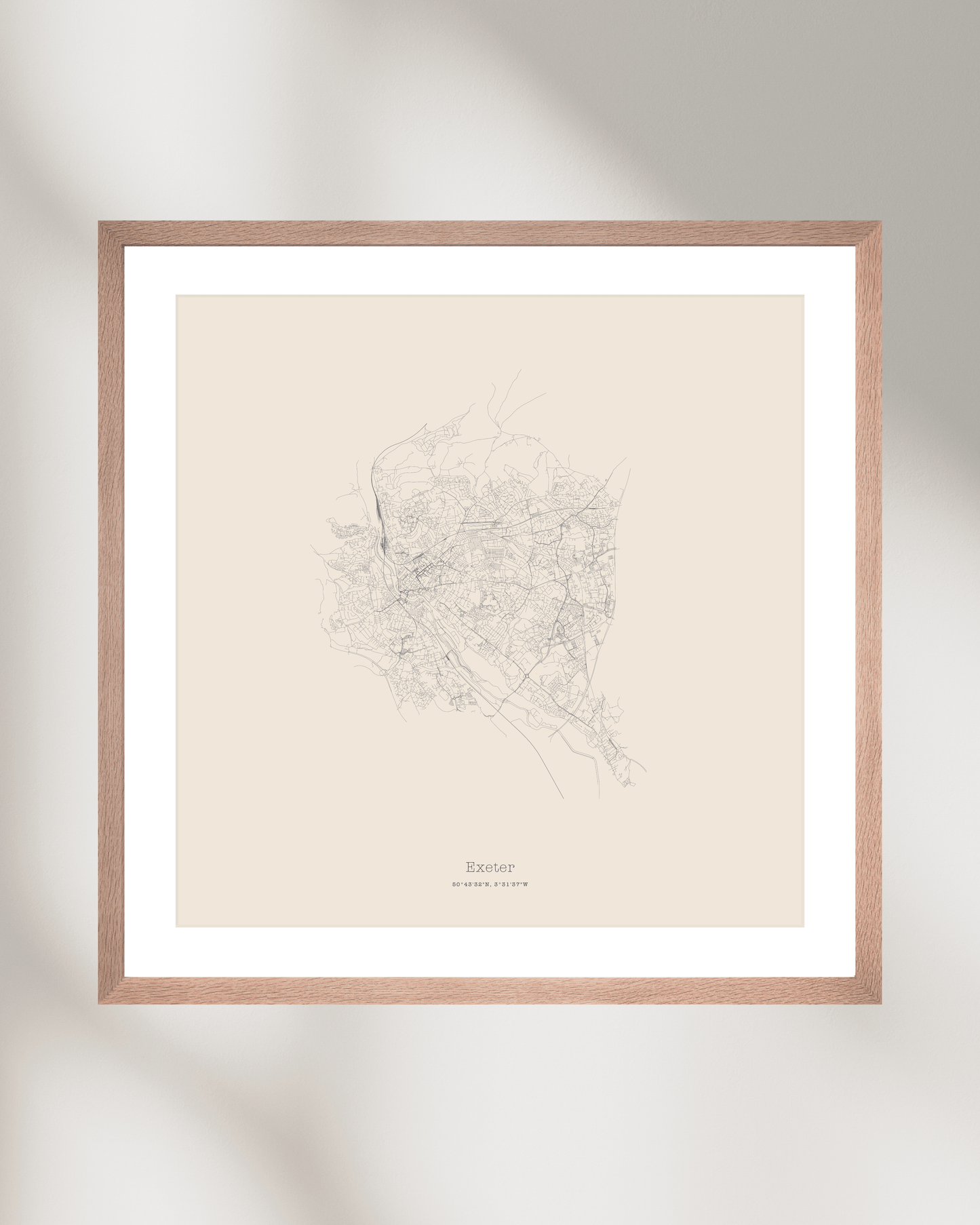 Exeter - Minimalist City Map - Fine Art Print - Taupe