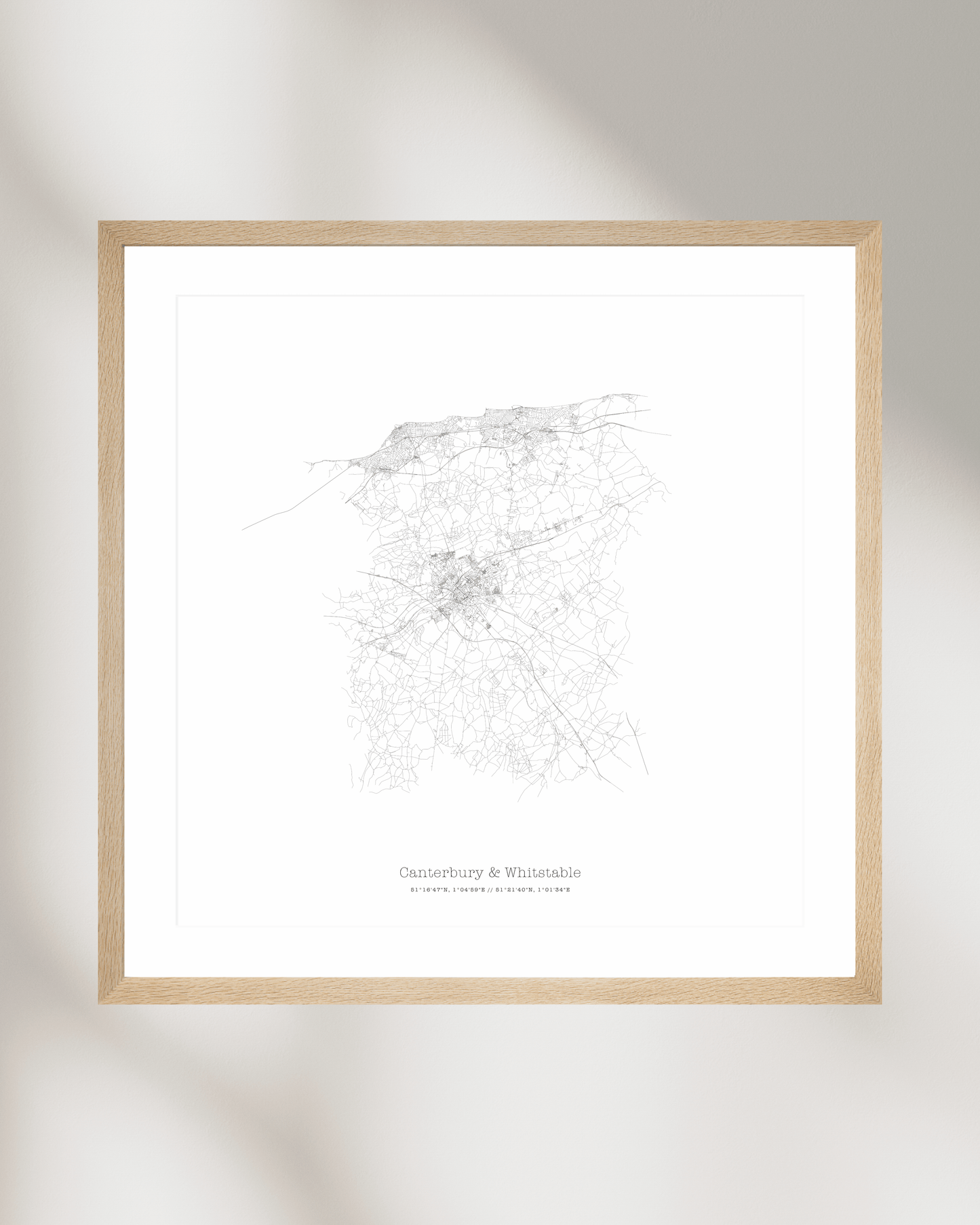 Canterbury & Whitstable - City Map - Minimalist Fine Art Print - White
