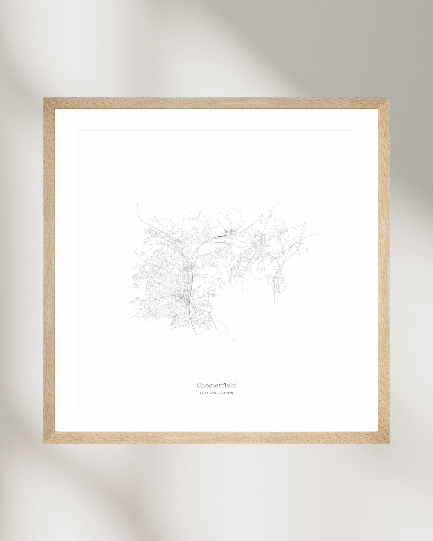 Chesterfield - Minimalist City Map - Fine Art Print - White