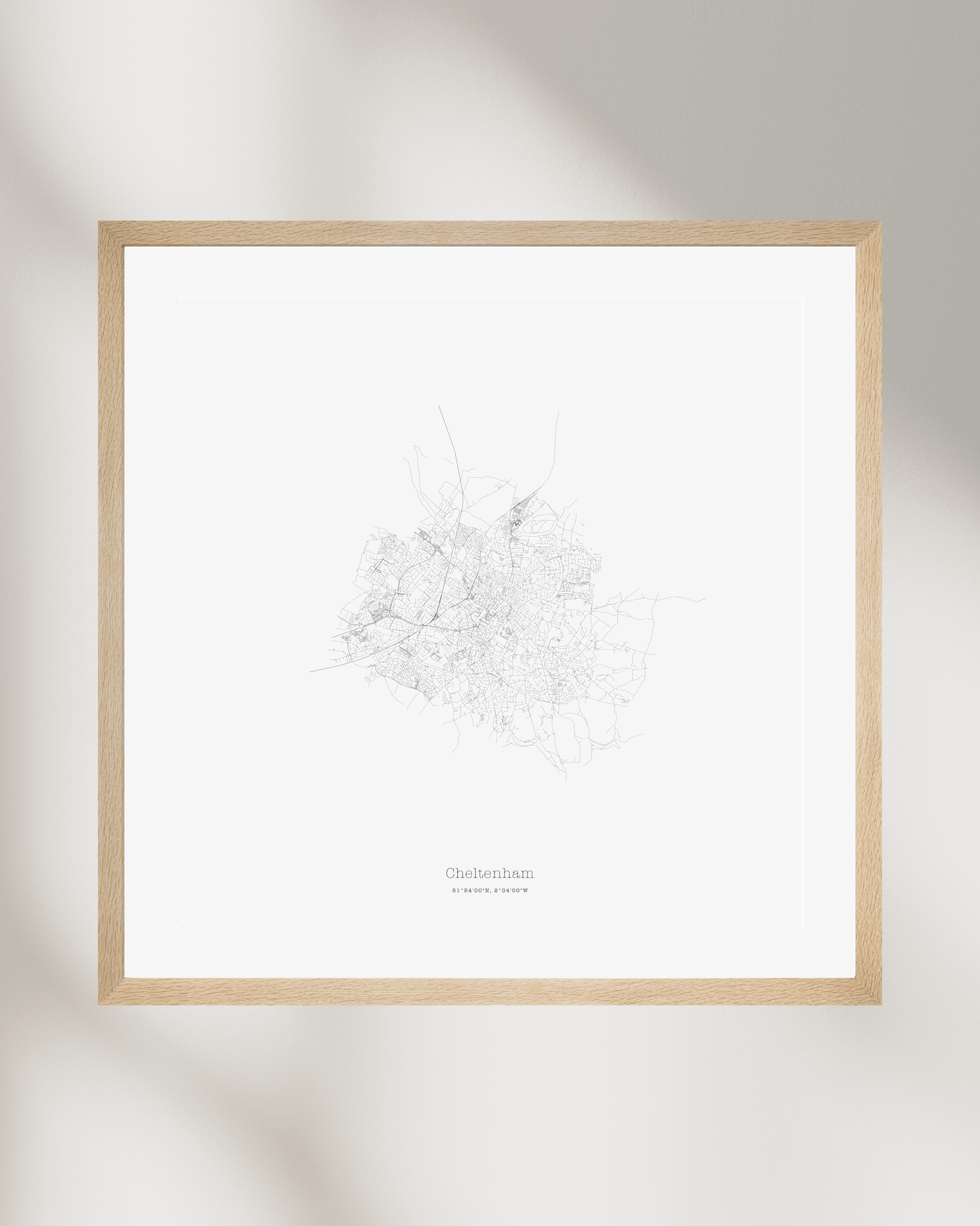Cheltenham - Minimalist City Map - Fine Art Print - White