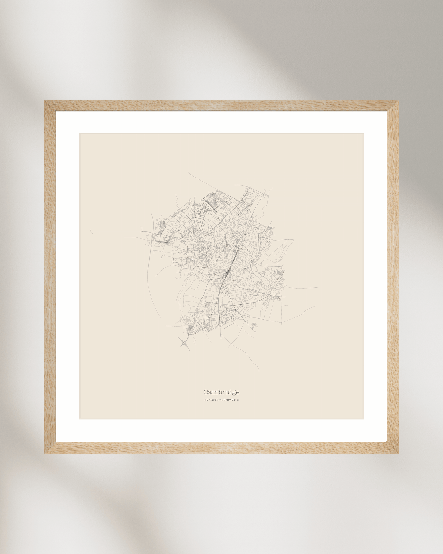 Cambridge - City Map - Minimalist Fine Art Print - Taupe