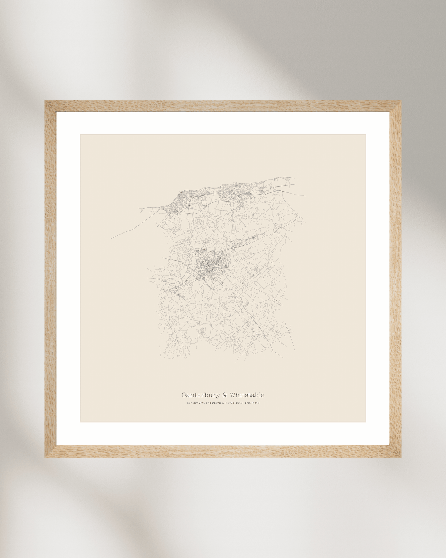 Canterbury & Whitstable - City Map - Minimalist Fine Art Print - Taupe