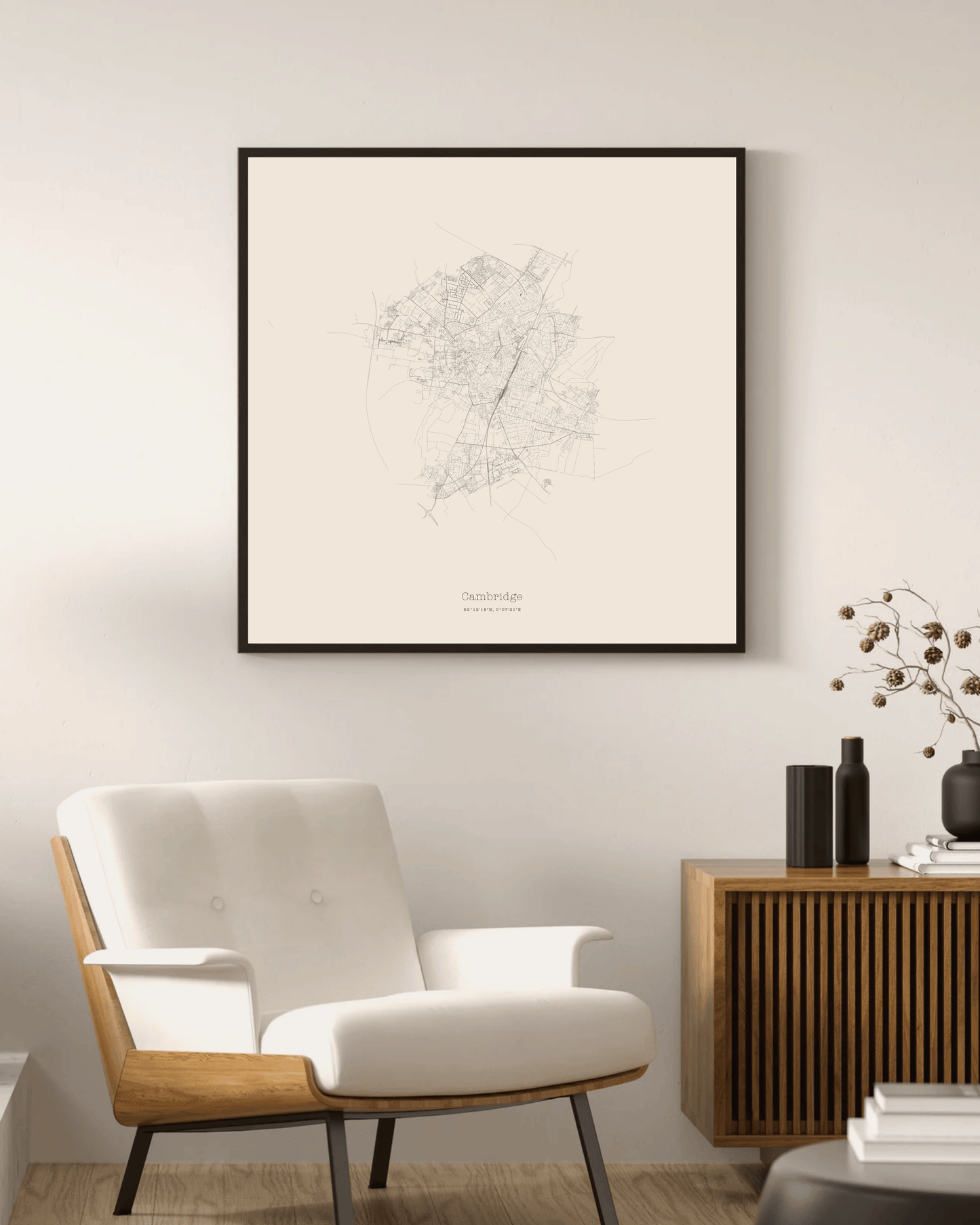 Cambridge - City Map - Minimalist Fine Art Print - Taupe