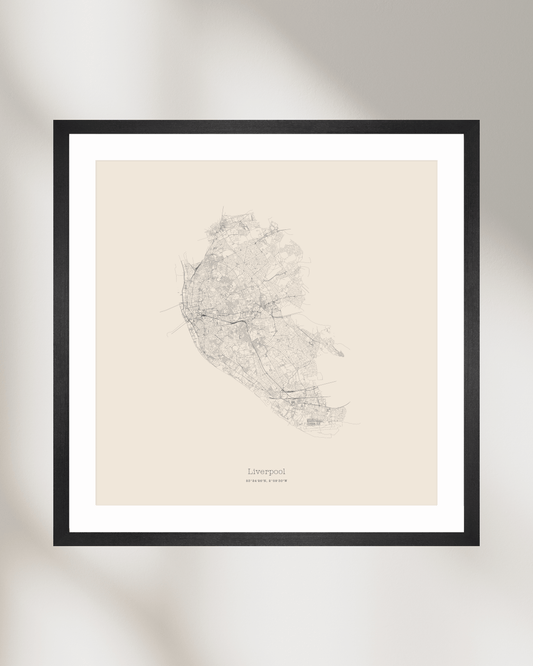 Liverpool - Minimalist City Map - Fine Art Print - Taupe