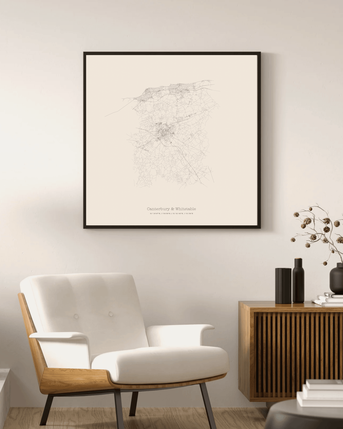 Canterbury & Whitstable - City Map - Minimalist Fine Art Print - Taupe