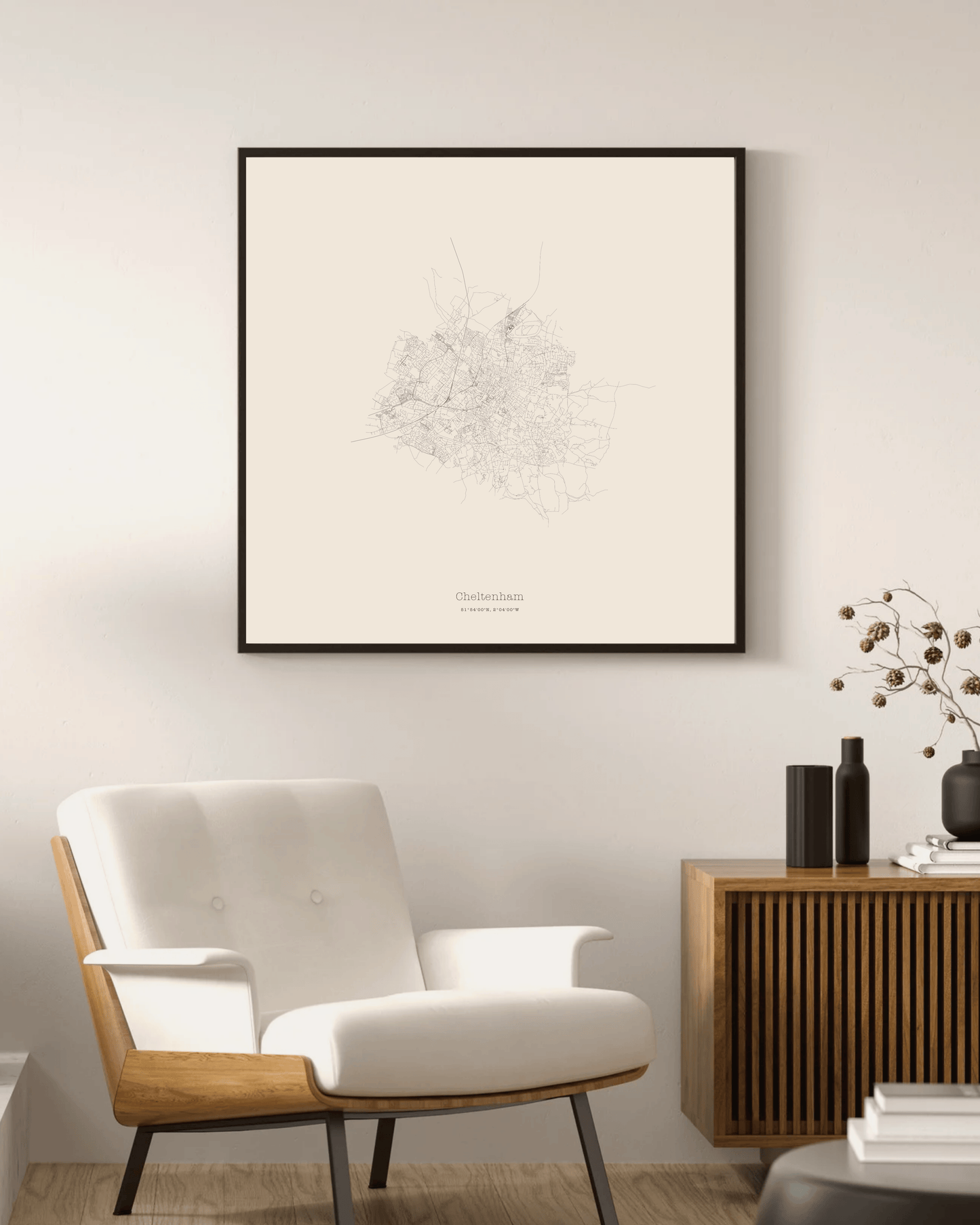 Cheltenham - Minimalist City Map - Fine Art Print - Taupe