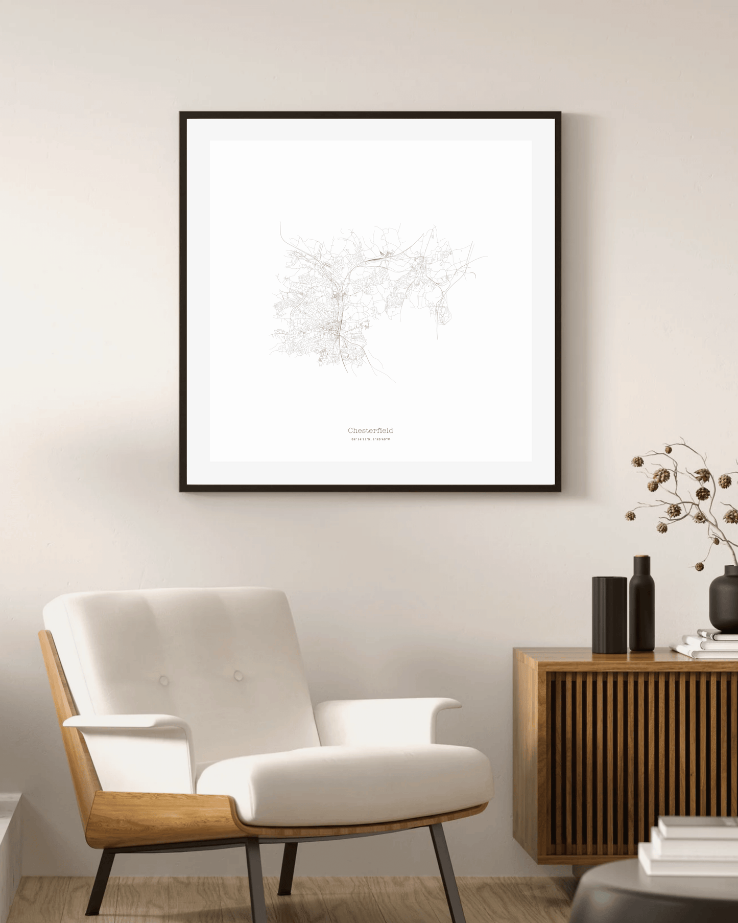 Chesterfield - Minimalist City Map - Fine Art Print - White