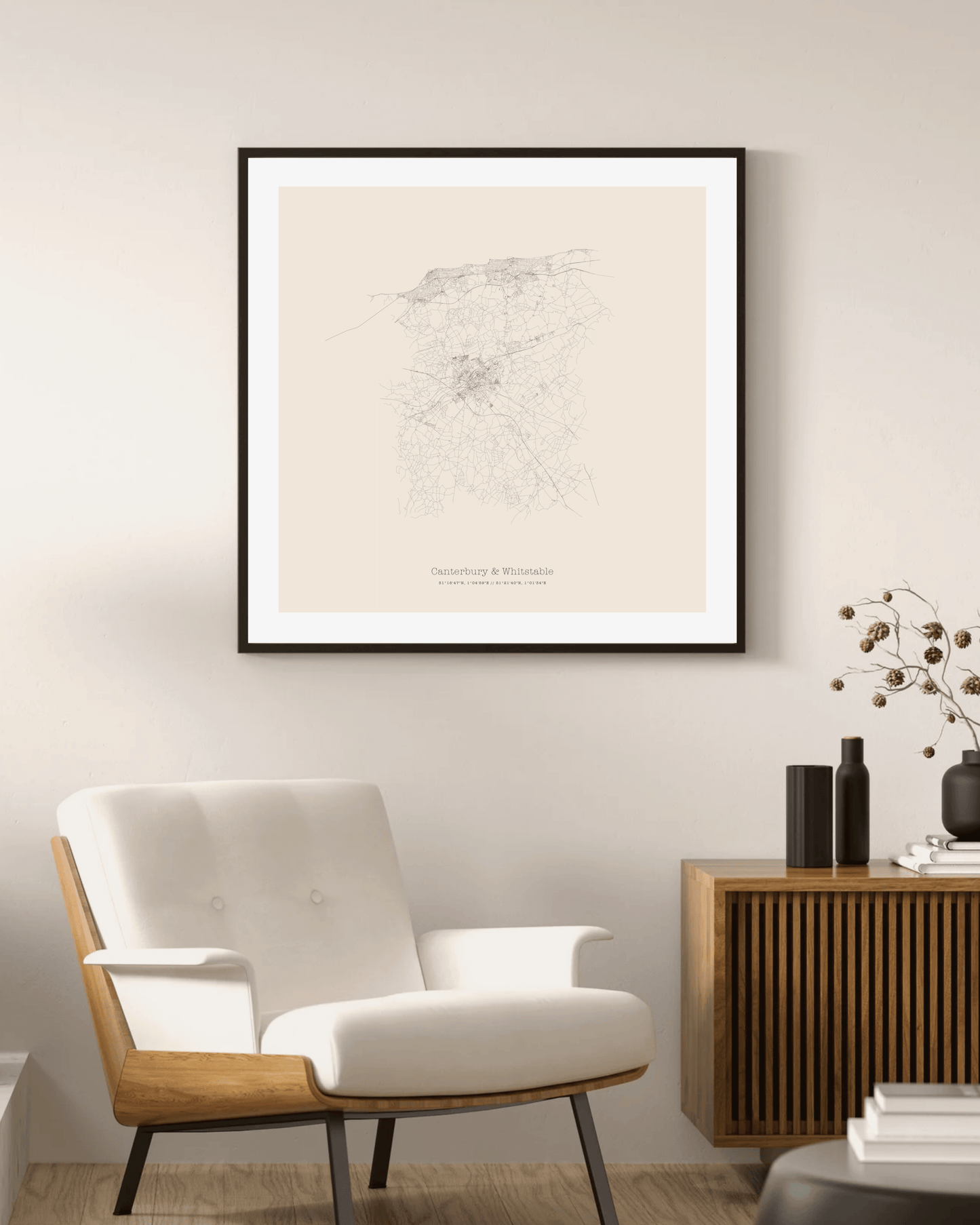 Canterbury & Whitstable - City Map - Minimalist Fine Art Print - Taupe