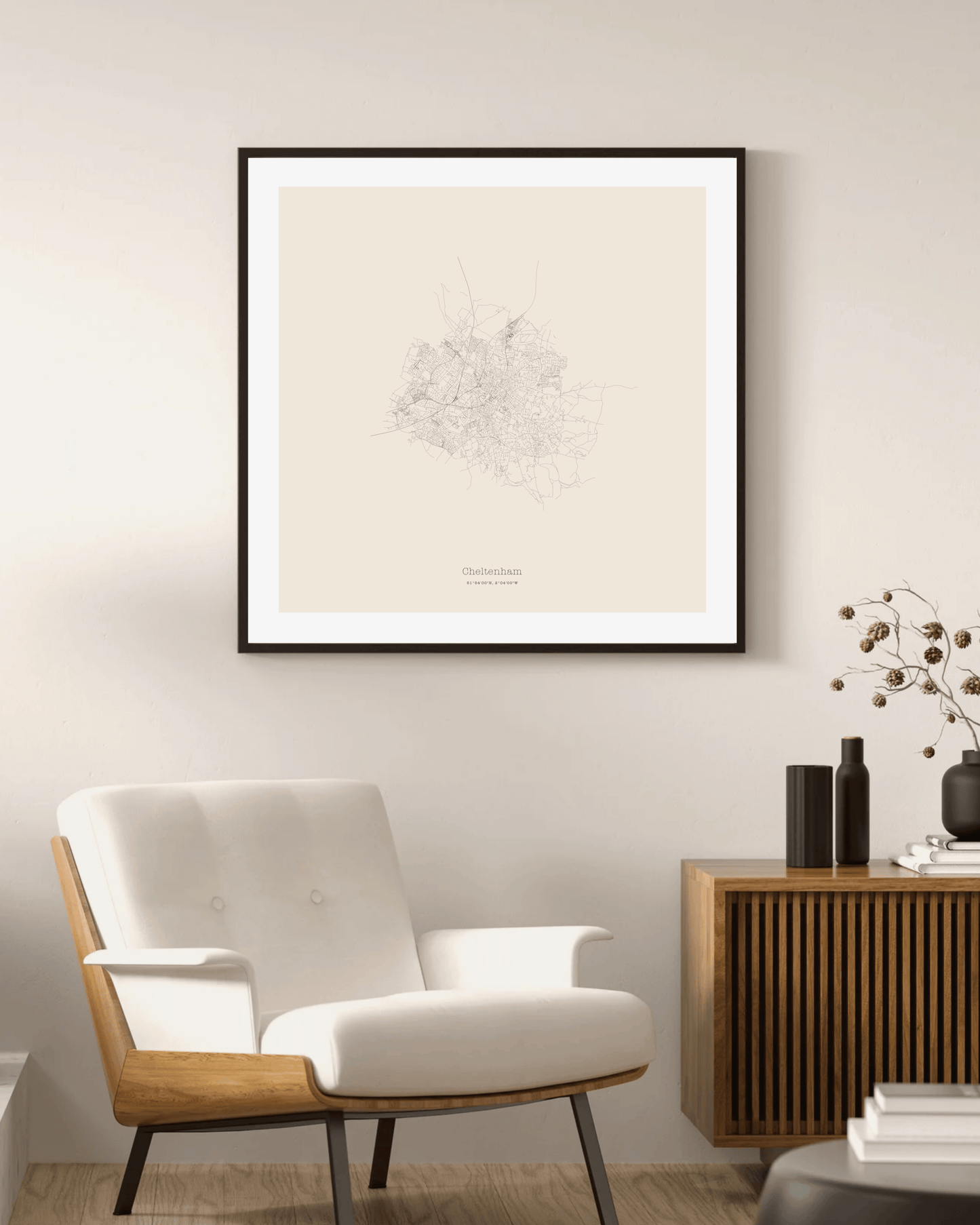 Cheltenham - Minimalist City Map - Fine Art Print - Taupe
