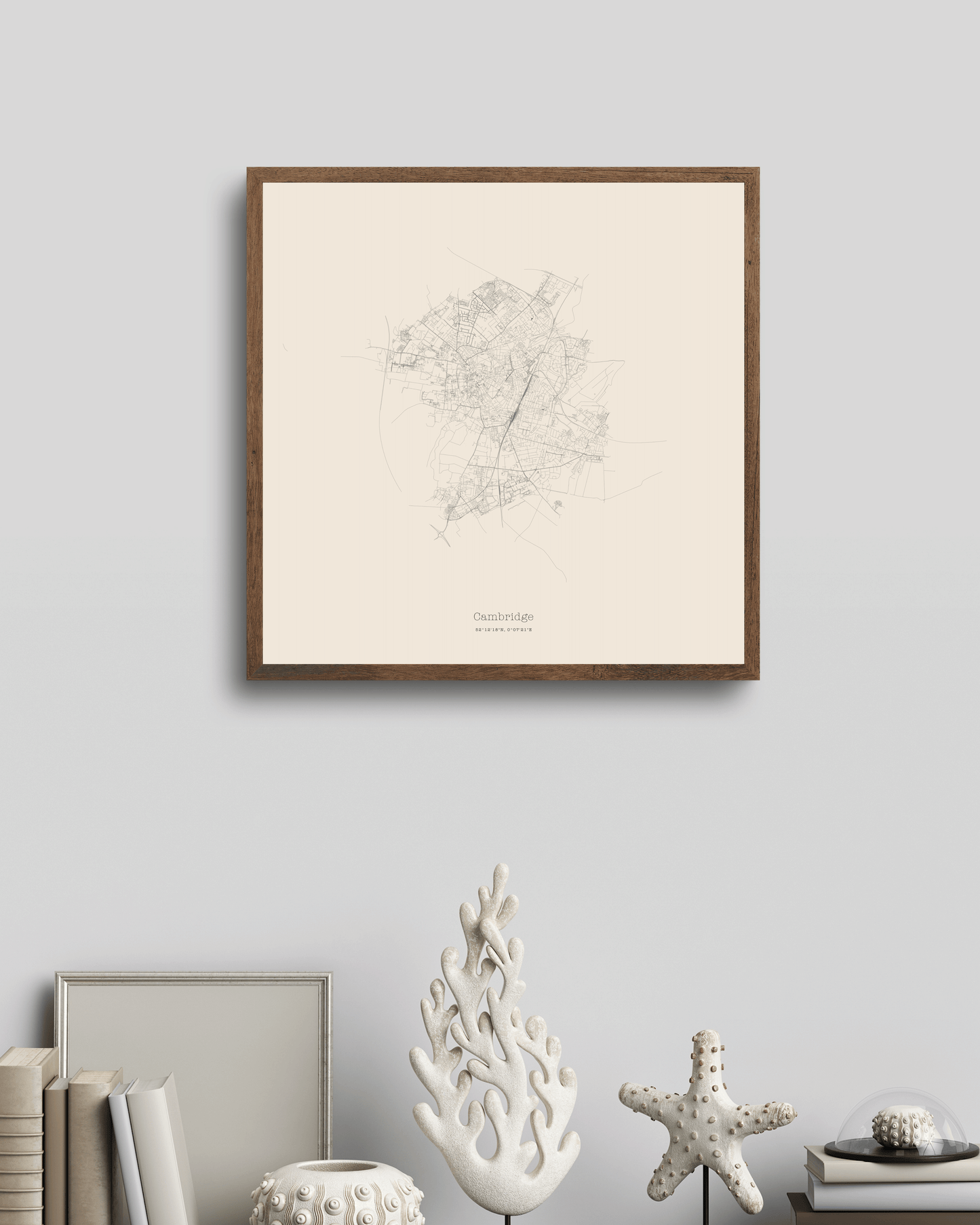 Cambridge - City Map - Minimalist Fine Art Print - Taupe