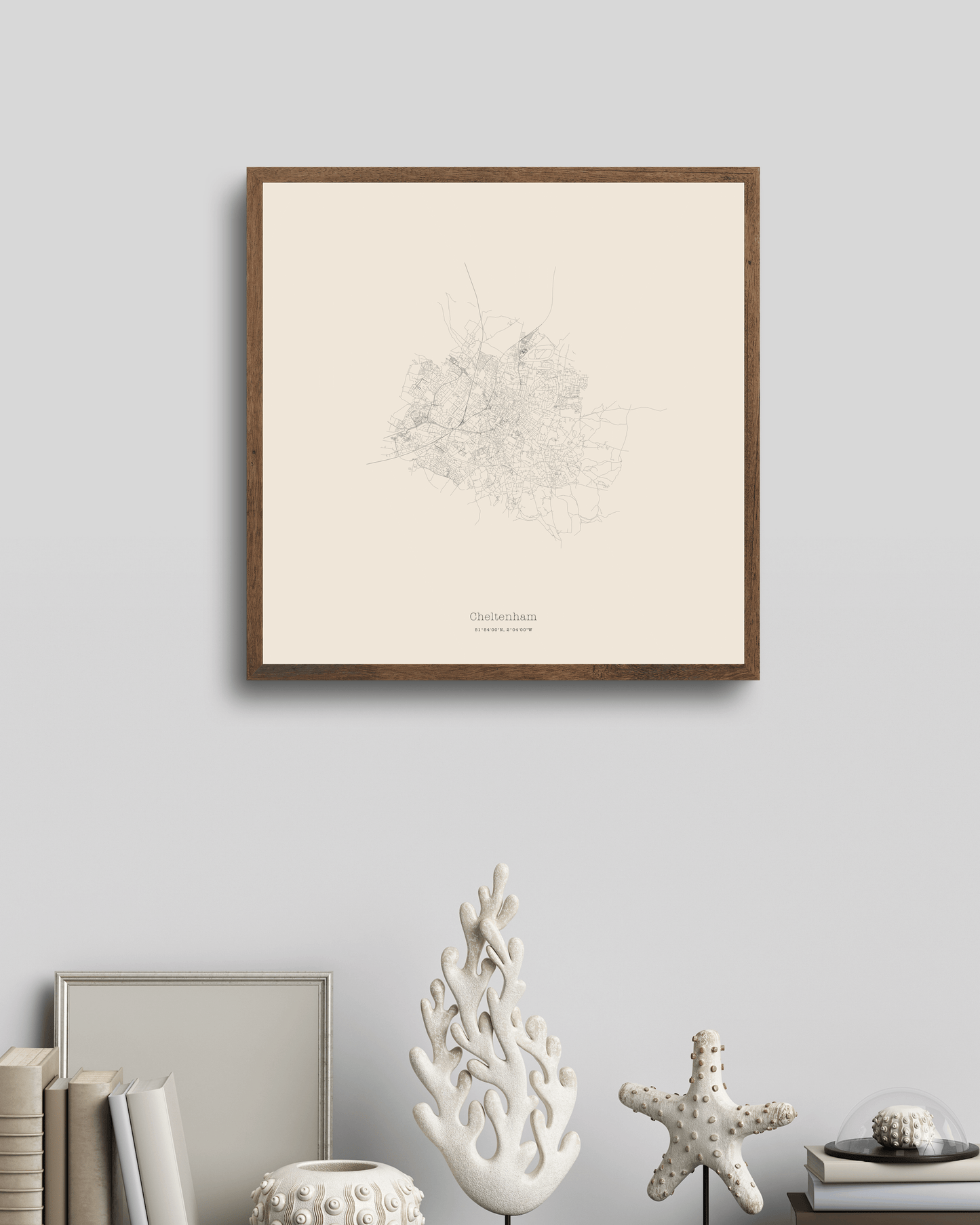 Cheltenham - Minimalist City Map - Fine Art Print - Taupe
