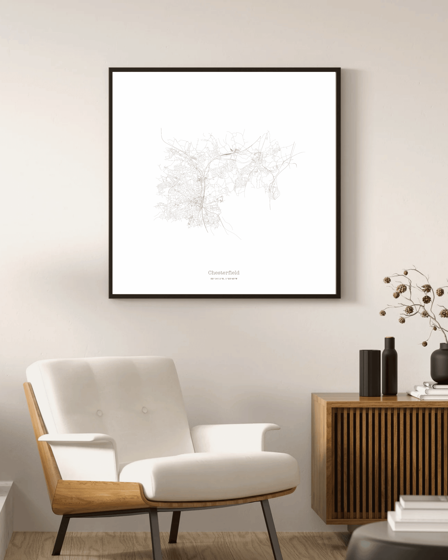 Chesterfield - Minimalist City Map - Fine Art Print - White