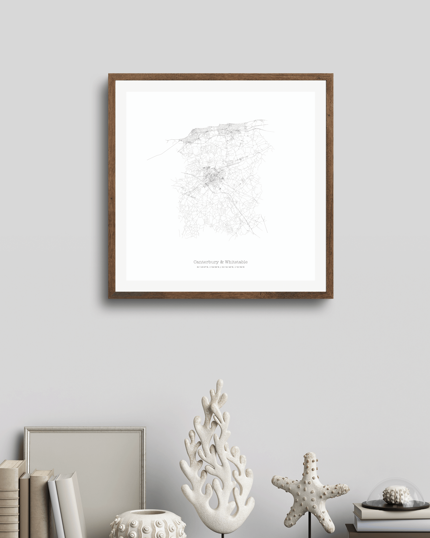 Canterbury & Whitstable - City Map - Minimalist Fine Art Print - White