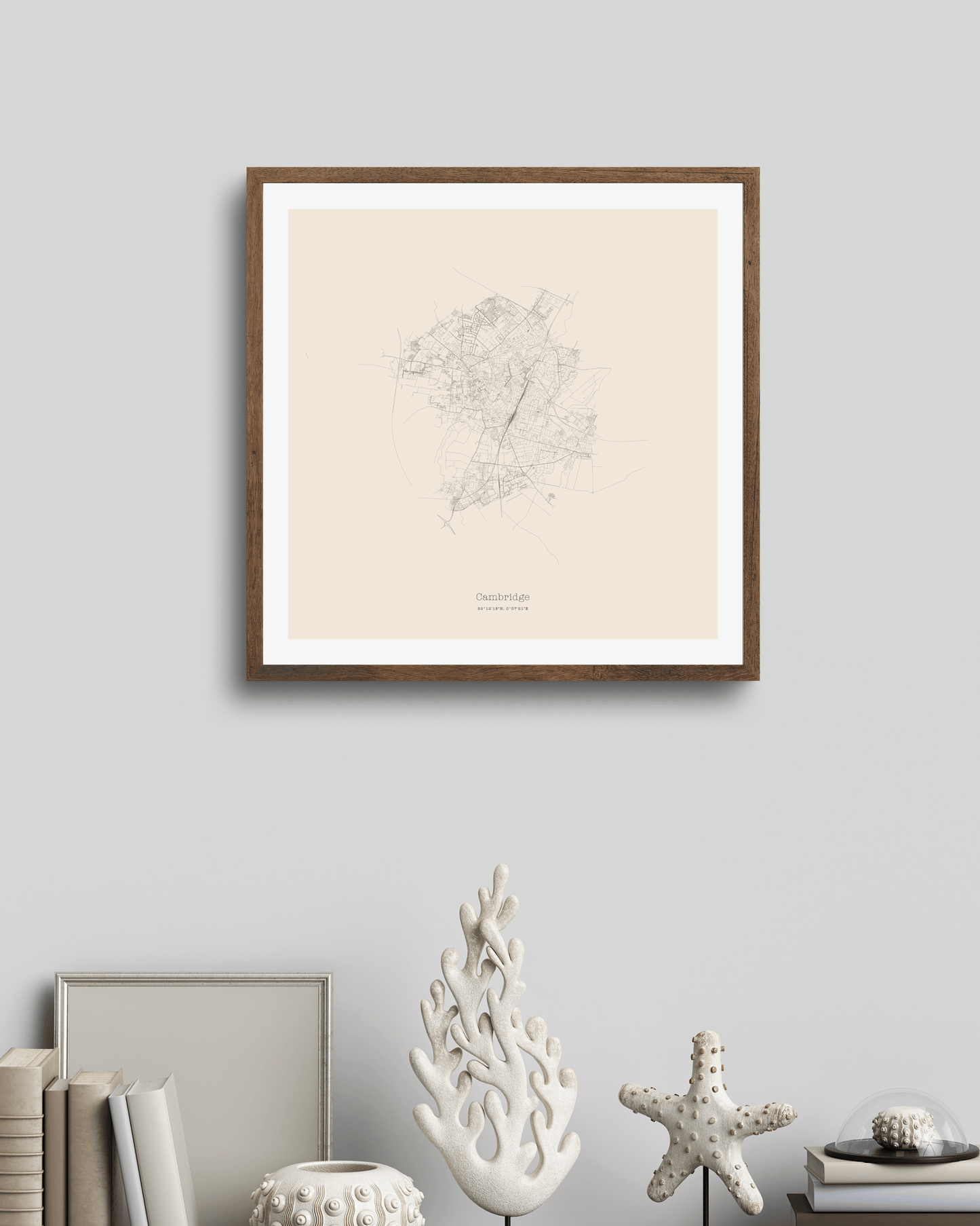 Cambridge - City Map - Minimalist Fine Art Print - Taupe