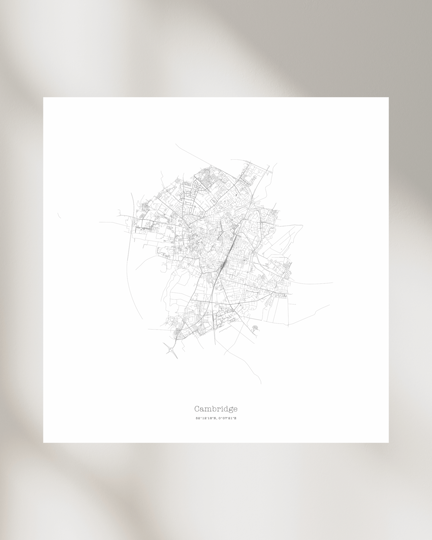Cambridge - City Map - Minimalist Fine Art Print - White