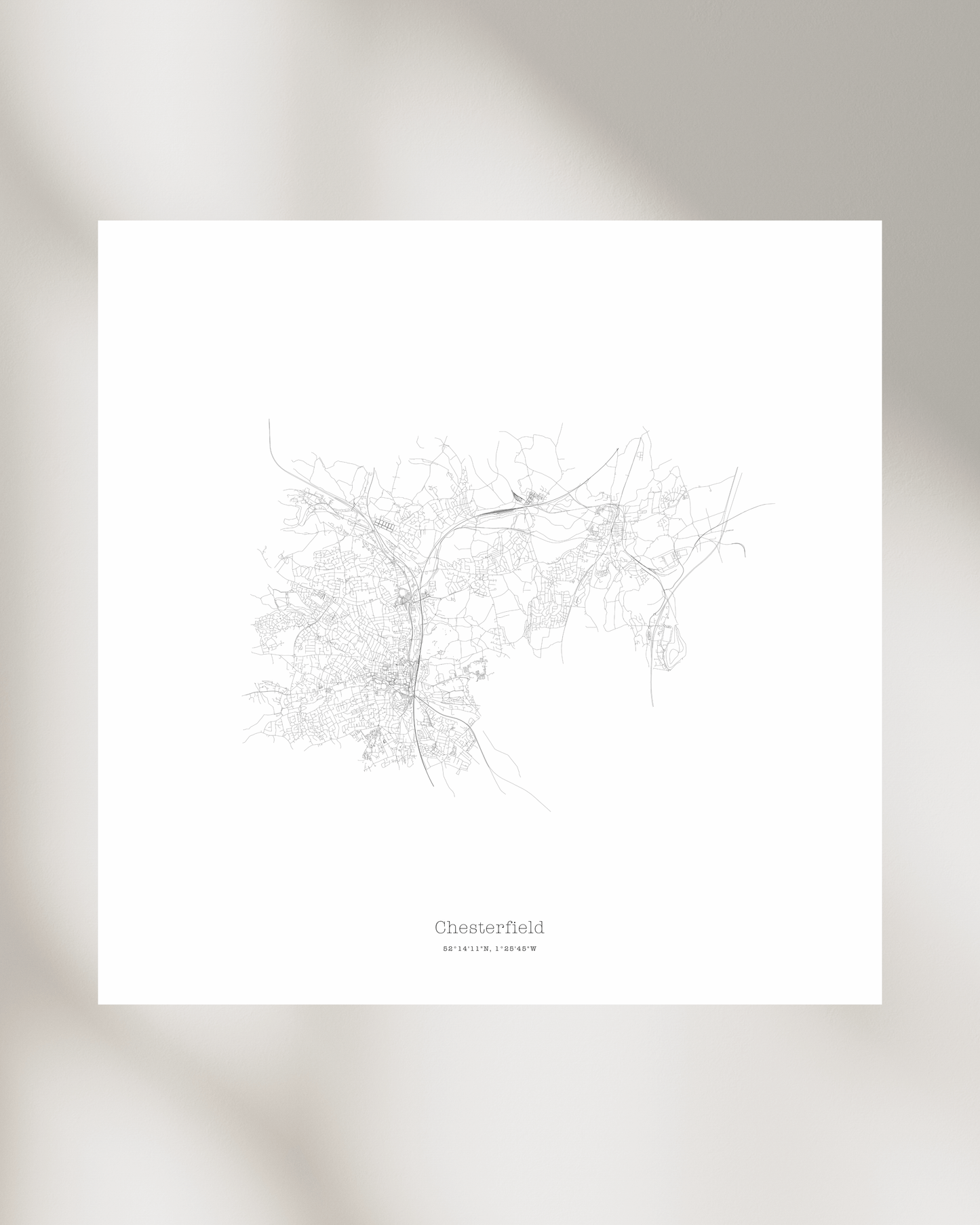 Chesterfield - Minimalist City Map - Fine Art Print - White