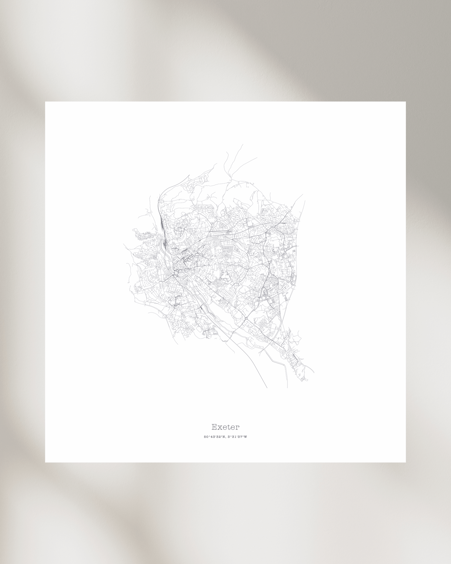 Exeter - Minimalist City Map - Fine Art Print - White
