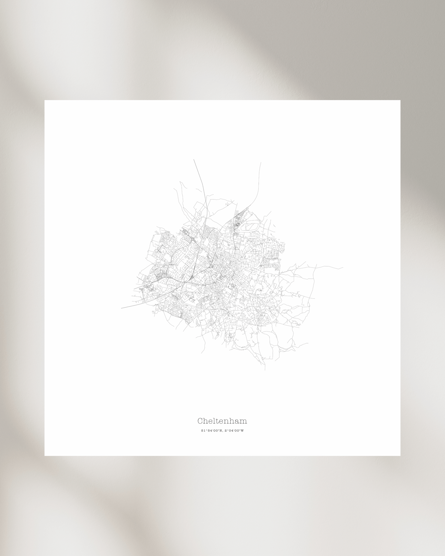 Cheltenham - Minimalist City Map - Fine Art Print - White